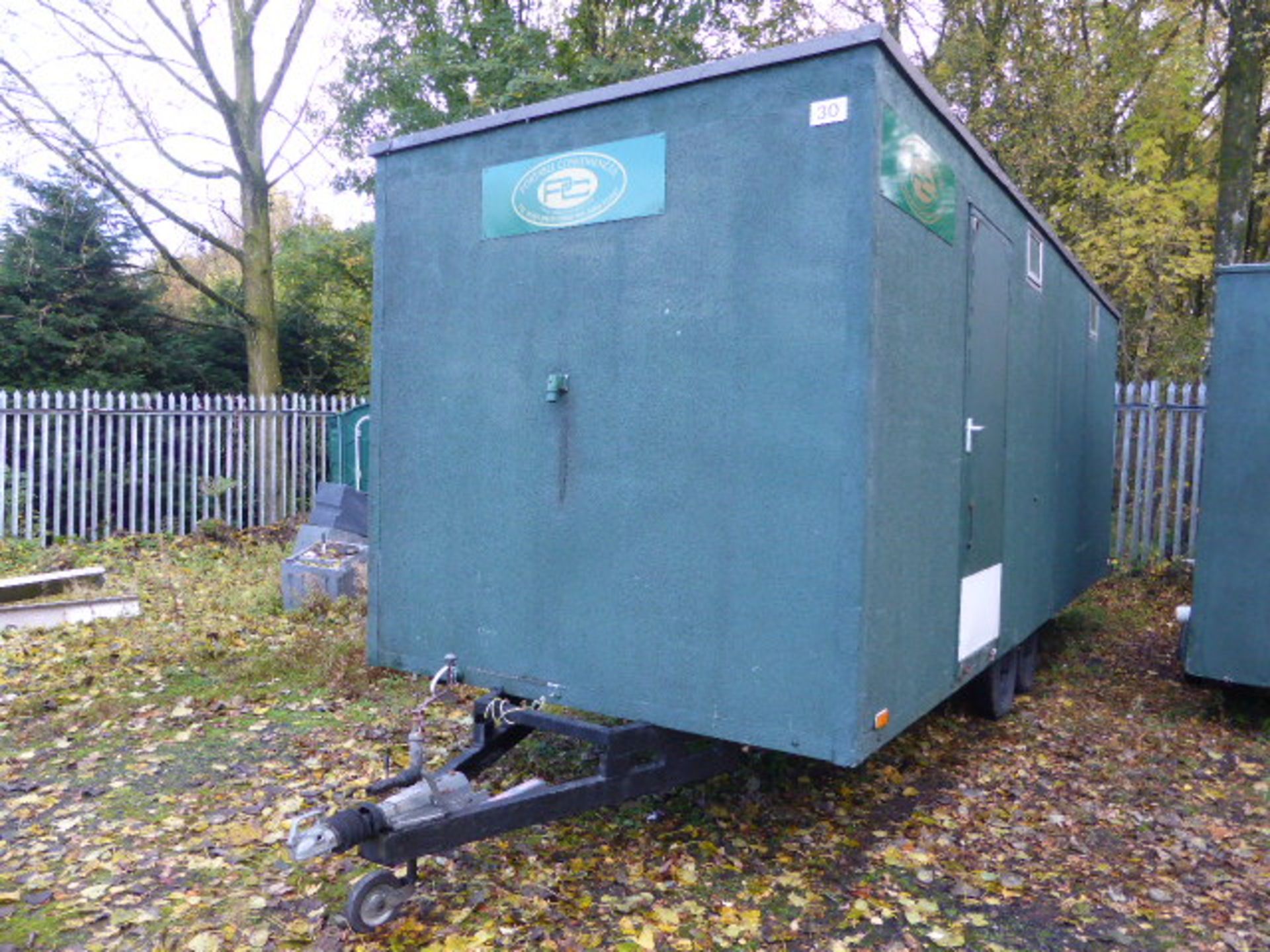 Twin axle 22ft toilet trailer with 4 + 1 + urinals in green rough cast finish (code 30)