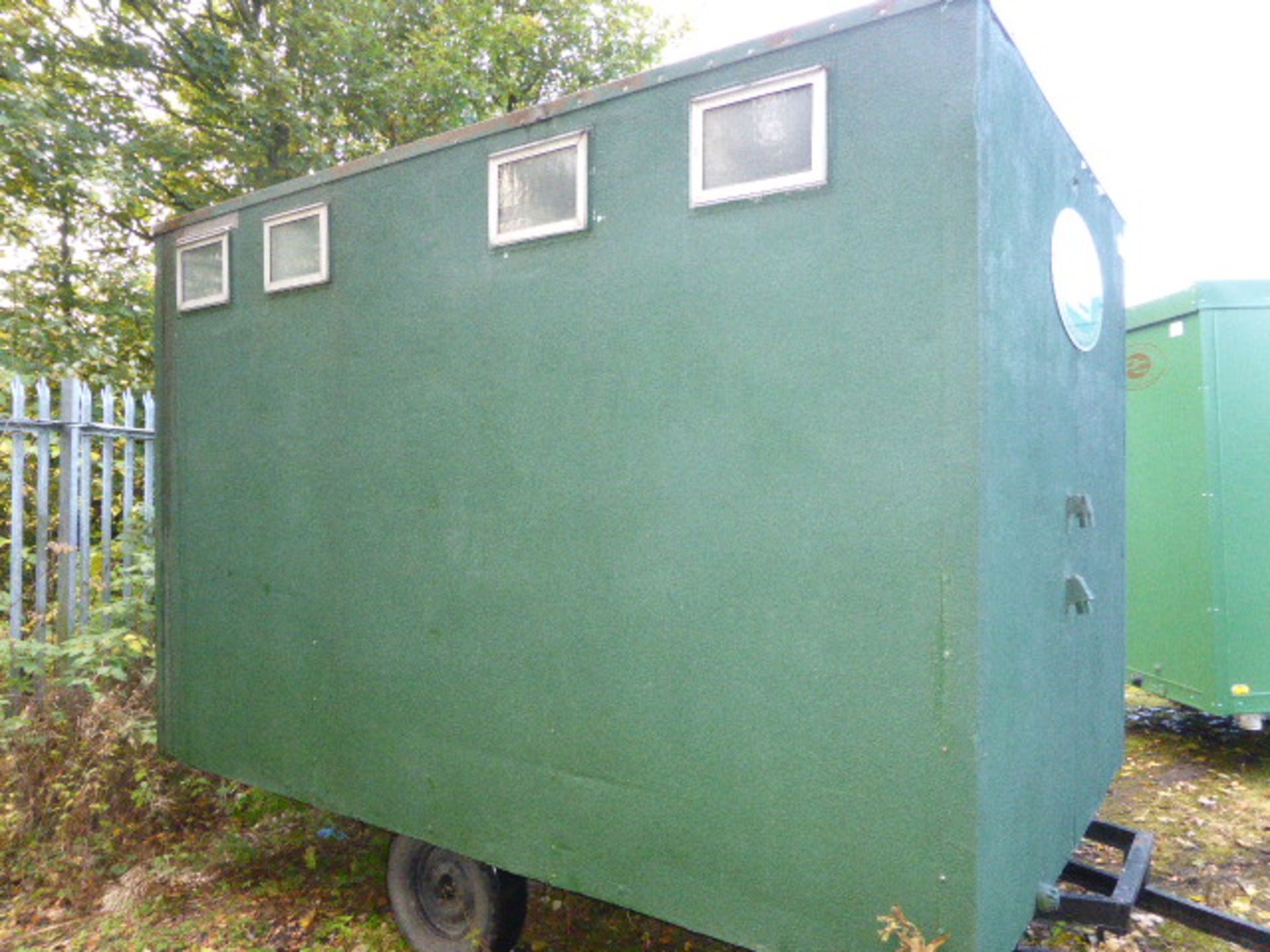 Single axle 12ft toilet trailer with 2 + 1 + urinal in green rough cast finish (code C2) - Image 3 of 10
