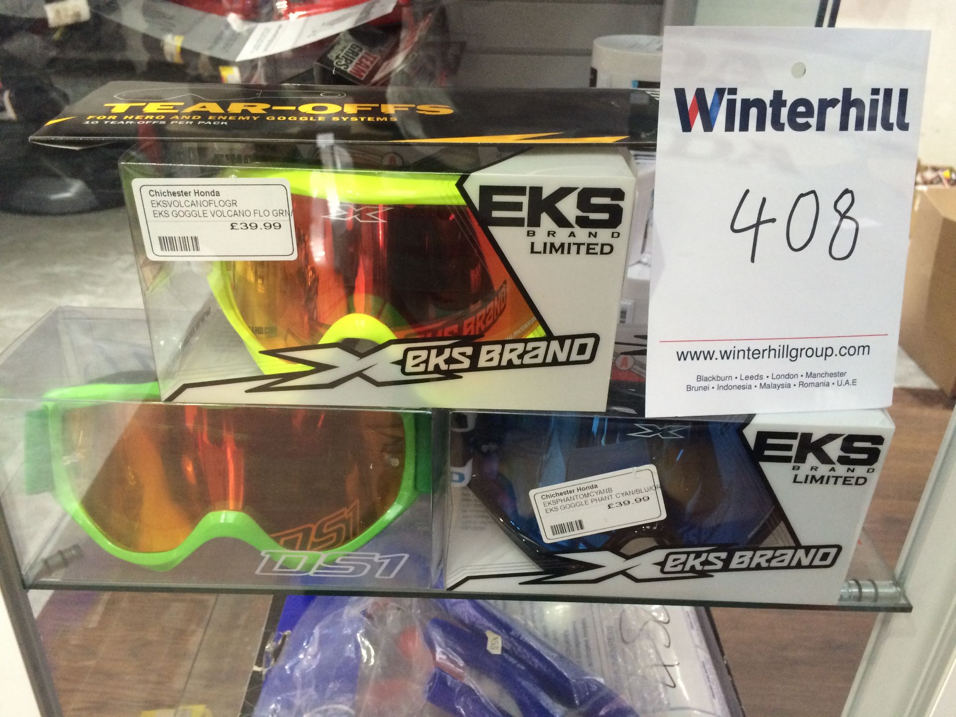 2 x EKS Brand Goggles and 1 X DS1 Goggles plus Pack of goggle visor tear-offs