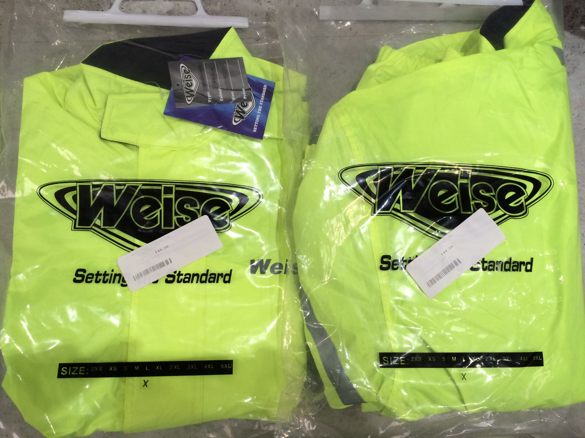 2 x Weise Neon Yellow Rain Jackets. Size L