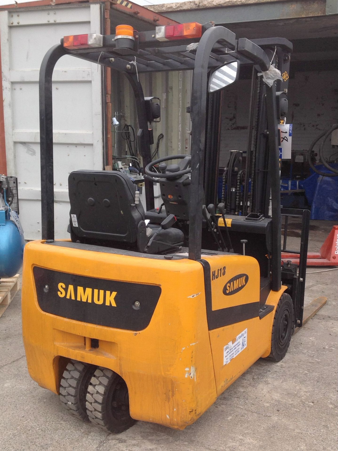 A Samuk HJ13E Electric Fork Lift Truck No.060100833 (2006), 1300kg capacity, 3 stage Mast, - Image 2 of 3