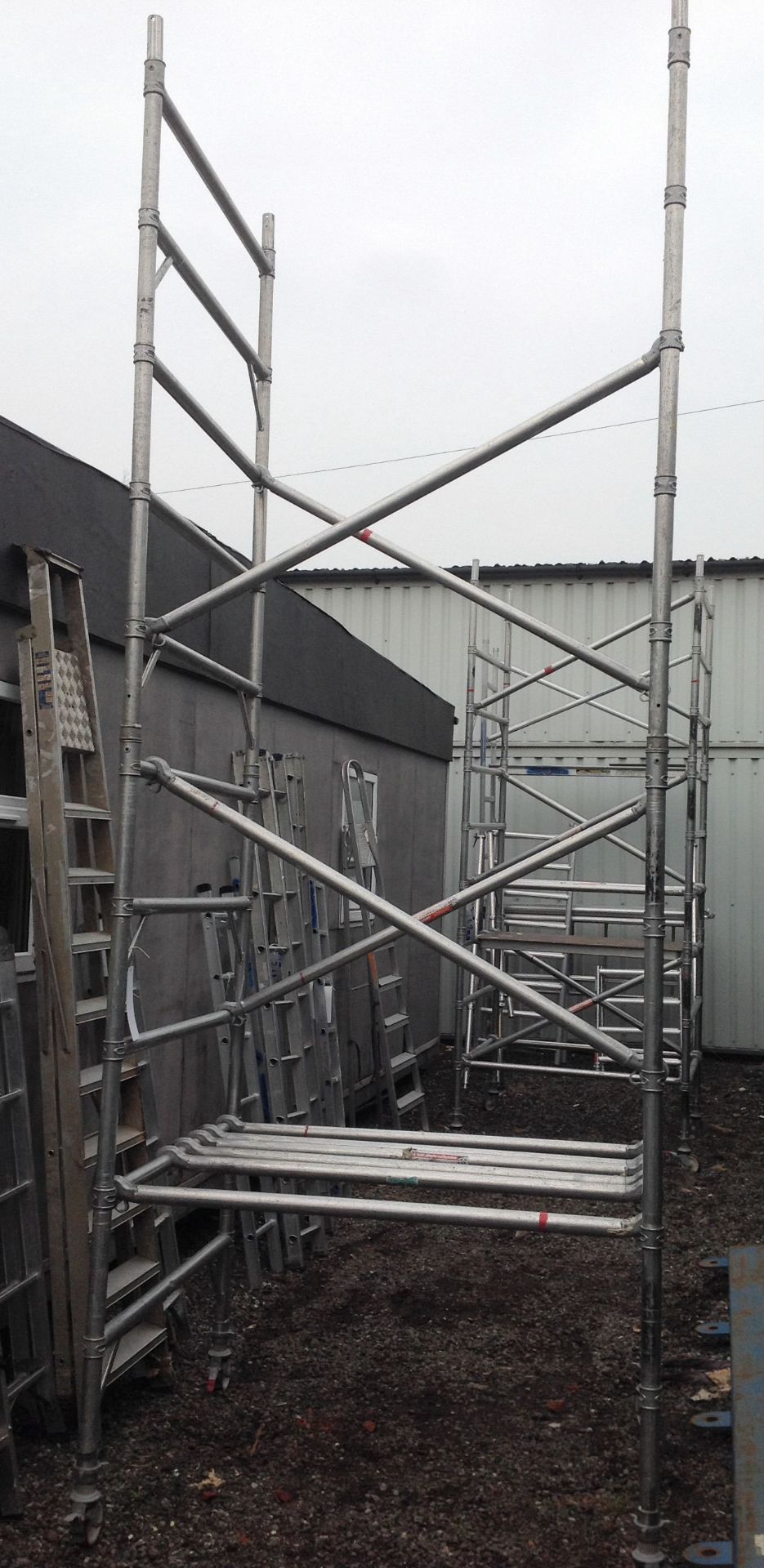 A Youngman Tubular Steel Mobile Scaffold Tower, 1.5m x 1.3m x 5m h.