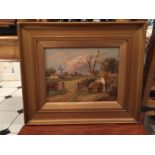 Country Farm Scene Oil Painting, Signed C.M