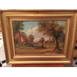 Country Scene Oil Painting, Signed C.M