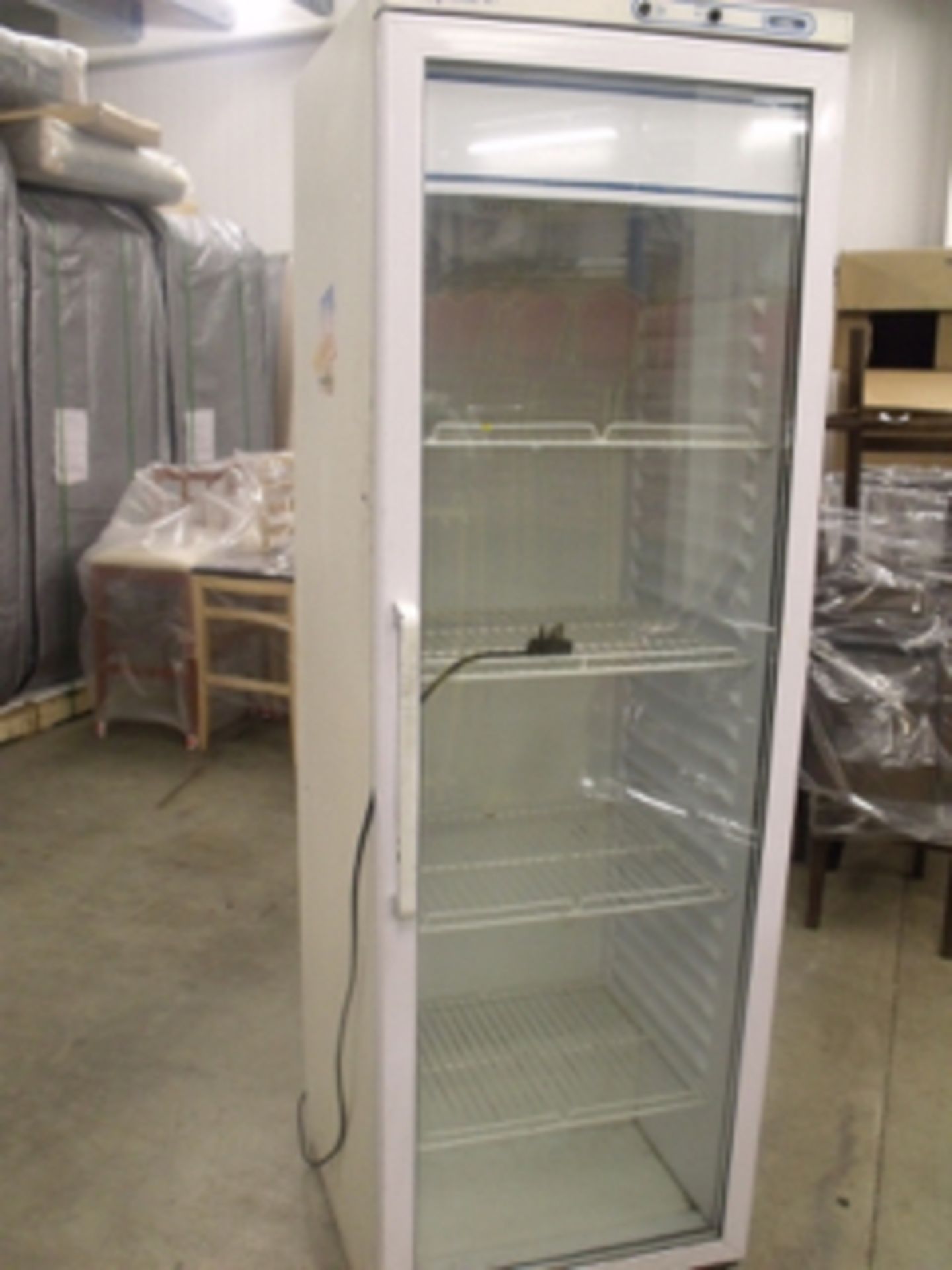 Upright glass fronted refrigerator , 240v, size 600mm wide x 1860mm high