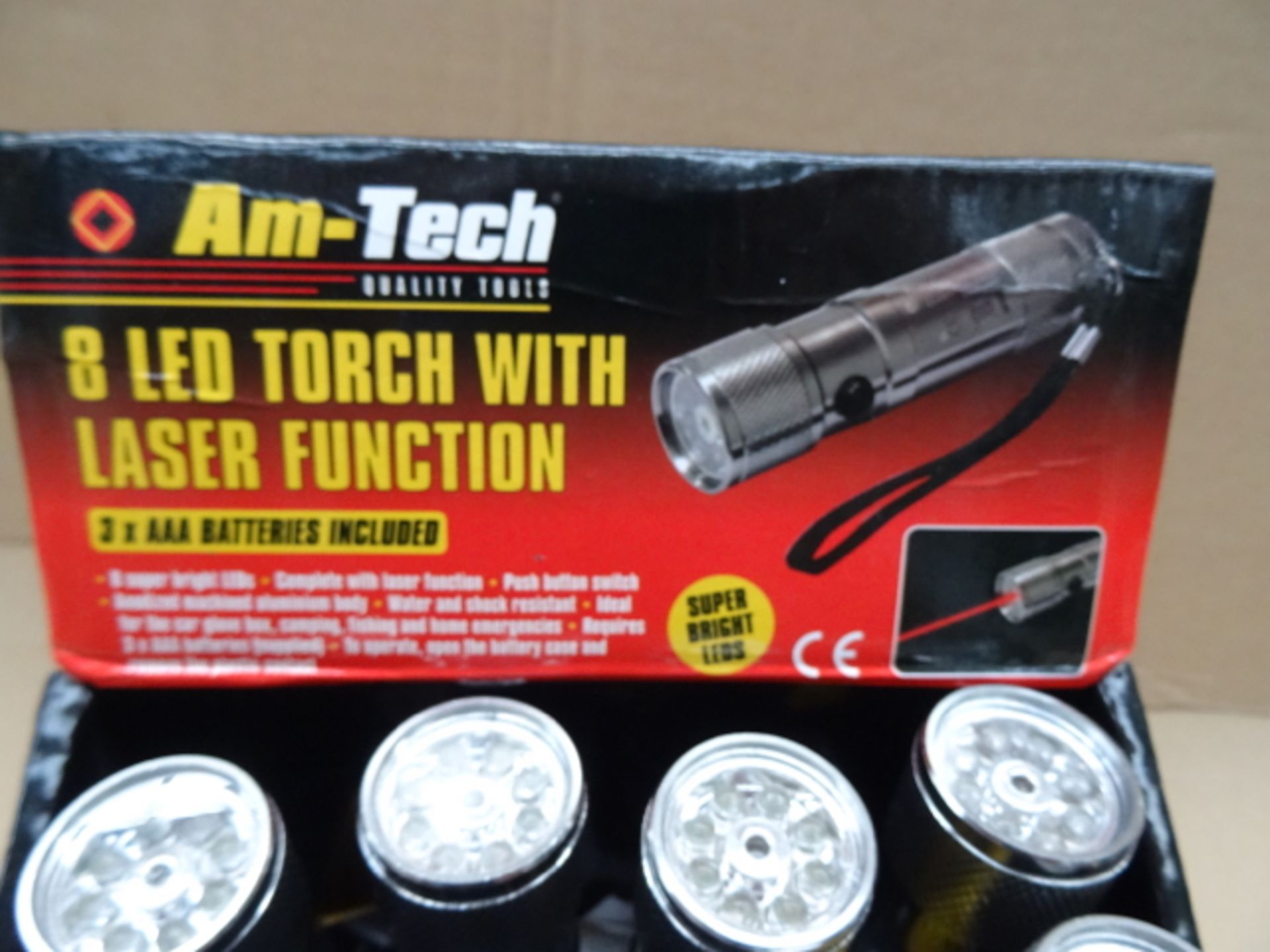 96 x Am-Tech Quality Tools. 8 LED Torch With Laser Function. 8 Super Bright LEDs. Complete with - Image 3 of 3
