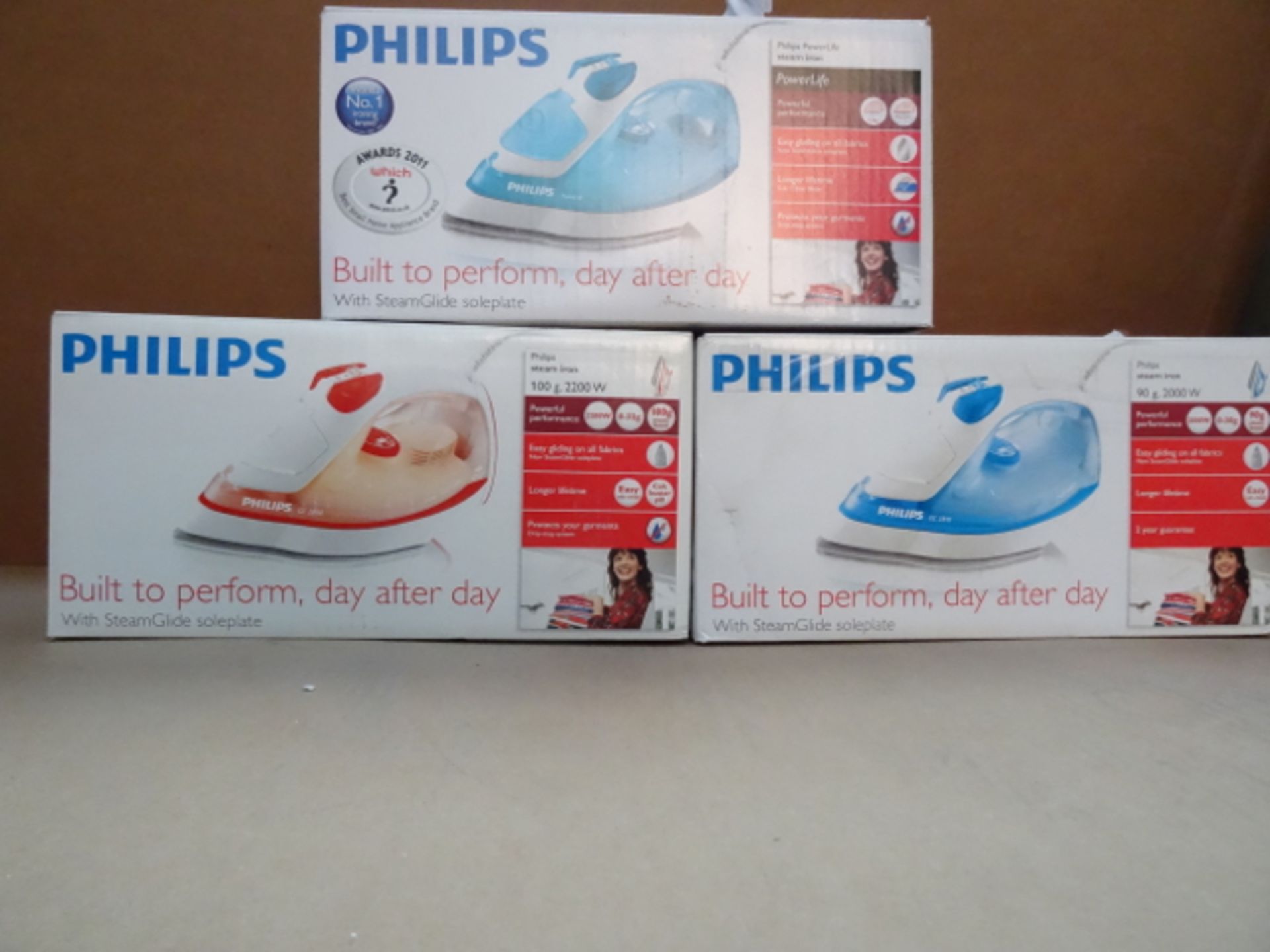 3 x Philips Steam Irons. High Quality. Approx RRP £50 Each! Total RRP £150! Unchecked/Untested boxed