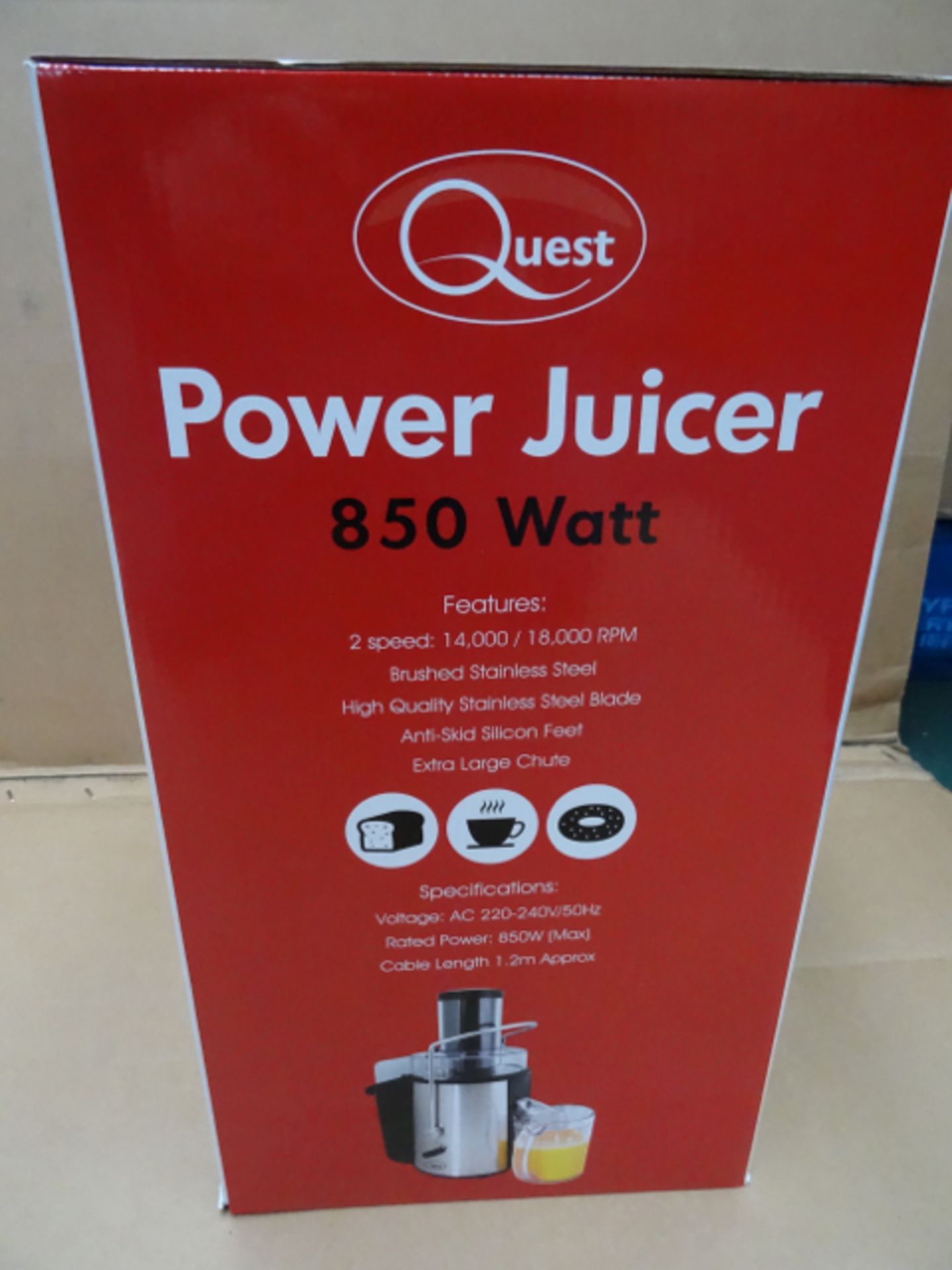 1 x Quest 850 Watt Power Juicer. 2L Pulp container, stainless steel blade, anti slip feet, built - Image 2 of 3