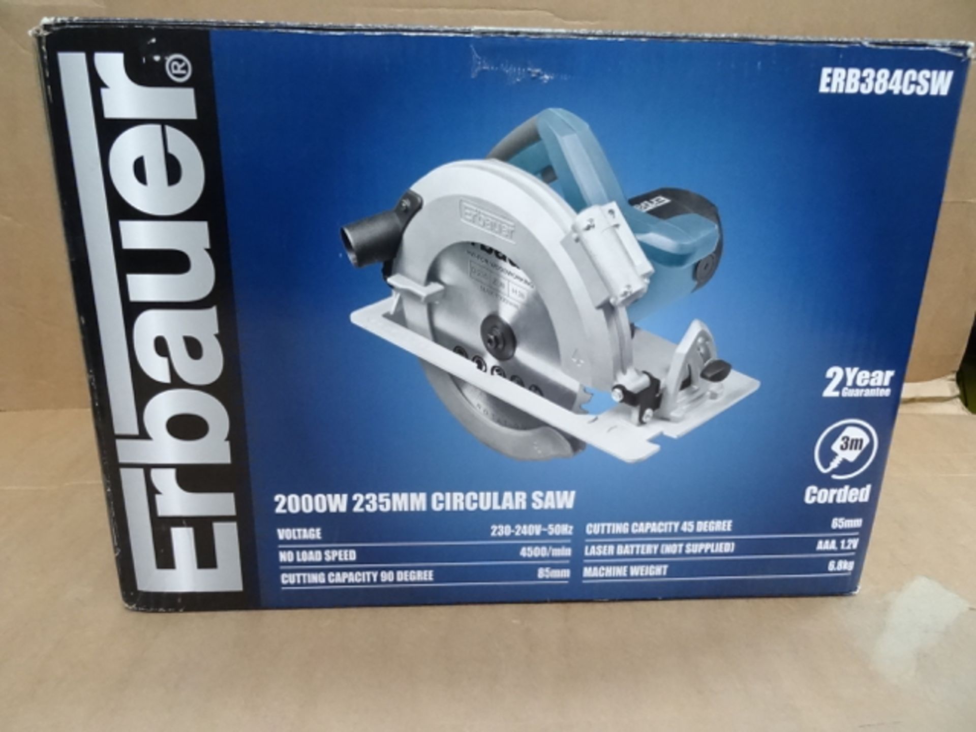 1 x Erbauer ERB384CSW 2000W 235MM Circular Saw. Professional saw with laser and parallel guide, - Image 2 of 2