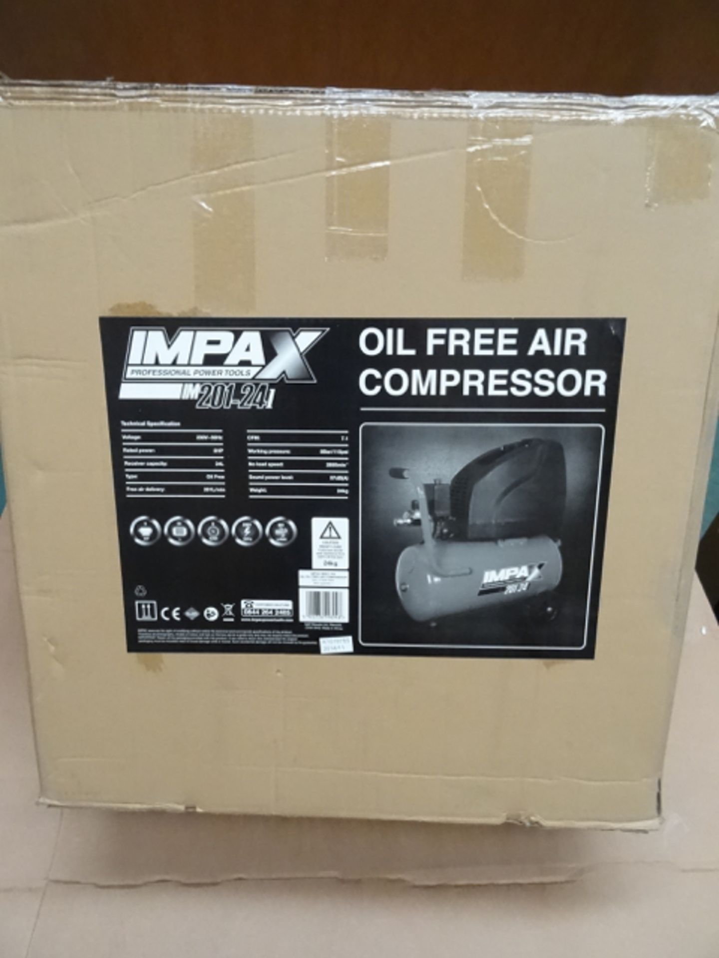 1 x Impax IM201-24 Oil Free Air Compressor. 8 Bar/115Psi Working Pressue. 2HP, 24L, Oil free, - Image 2 of 2