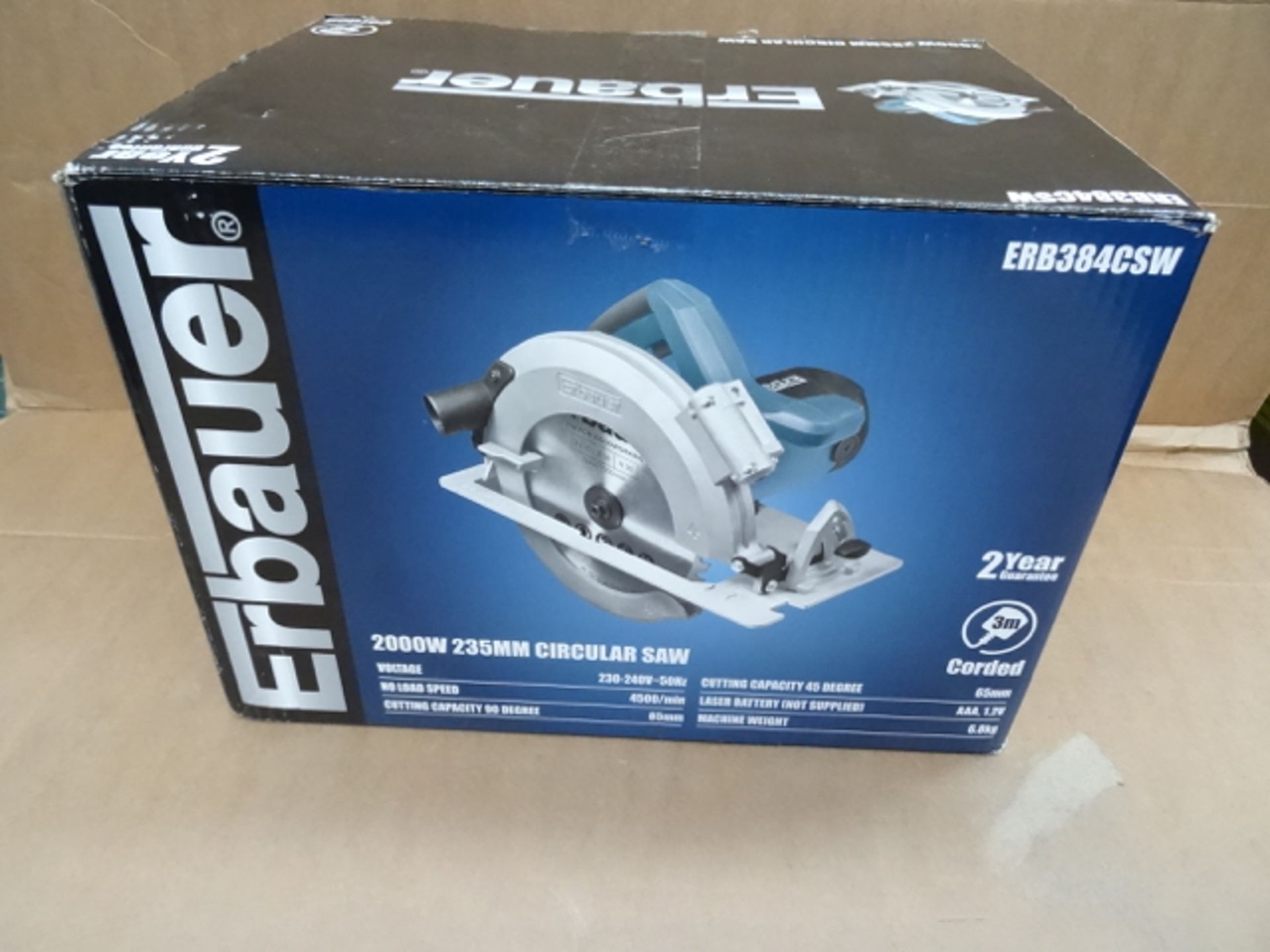 1 x Erbauer ERB384CSW 2000W 235MM Circular Saw. Professional saw with laser and parallel guide,