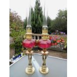 Victorian Cranberry Oil Lamps c1880