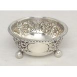 18g.Antique Silver Repousse Salt - c1833
3 footed. By HPP.  Hallmark - Birmingham
18g.