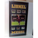 LIONEL MESSI signed photo with name cutouts and smaller photo montage.  Estimated value Â£250+.