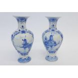 2Pair Late 19thC Delft Vases. Windmill pattern
Baluster  shape.   Circa 1860 to 1880. in date.
20cms