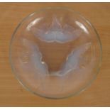 R Lalique opalescent glass bowl moulded with birds
a/f