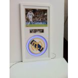 RONALDO signed photo with illuminated club badge (blue lights)  Estimated value £250. Size 20x38