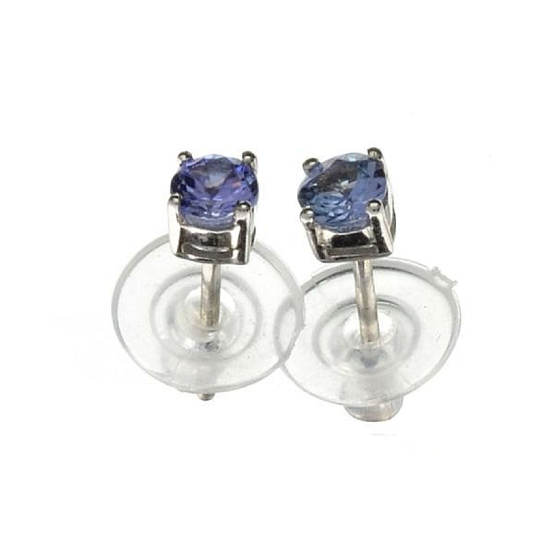 2 x Round Cut Tanzanite gemstones = 0.51 carat And Platinum Over Silver Earrings. Appraised by