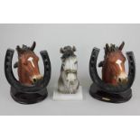 Pair Juliana Horses in Horseshoe Frames plus one.
23cms high - onyx/marble base