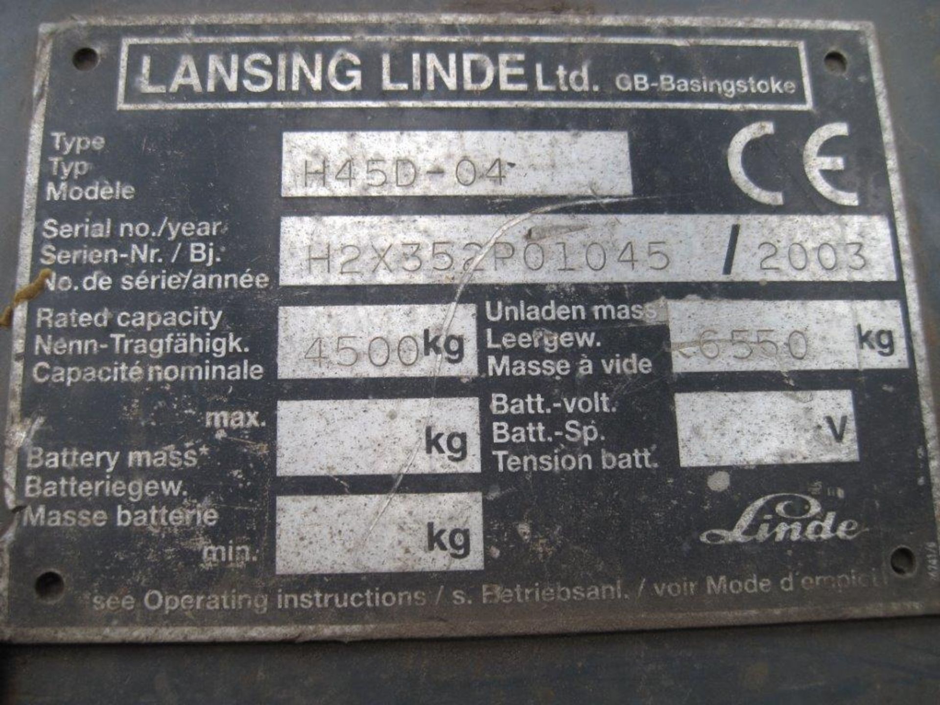 Linde H45D_x00D_
2003, direct from work 4.5 tonne diesel forklift, ring gear needs attention - Image 4 of 4