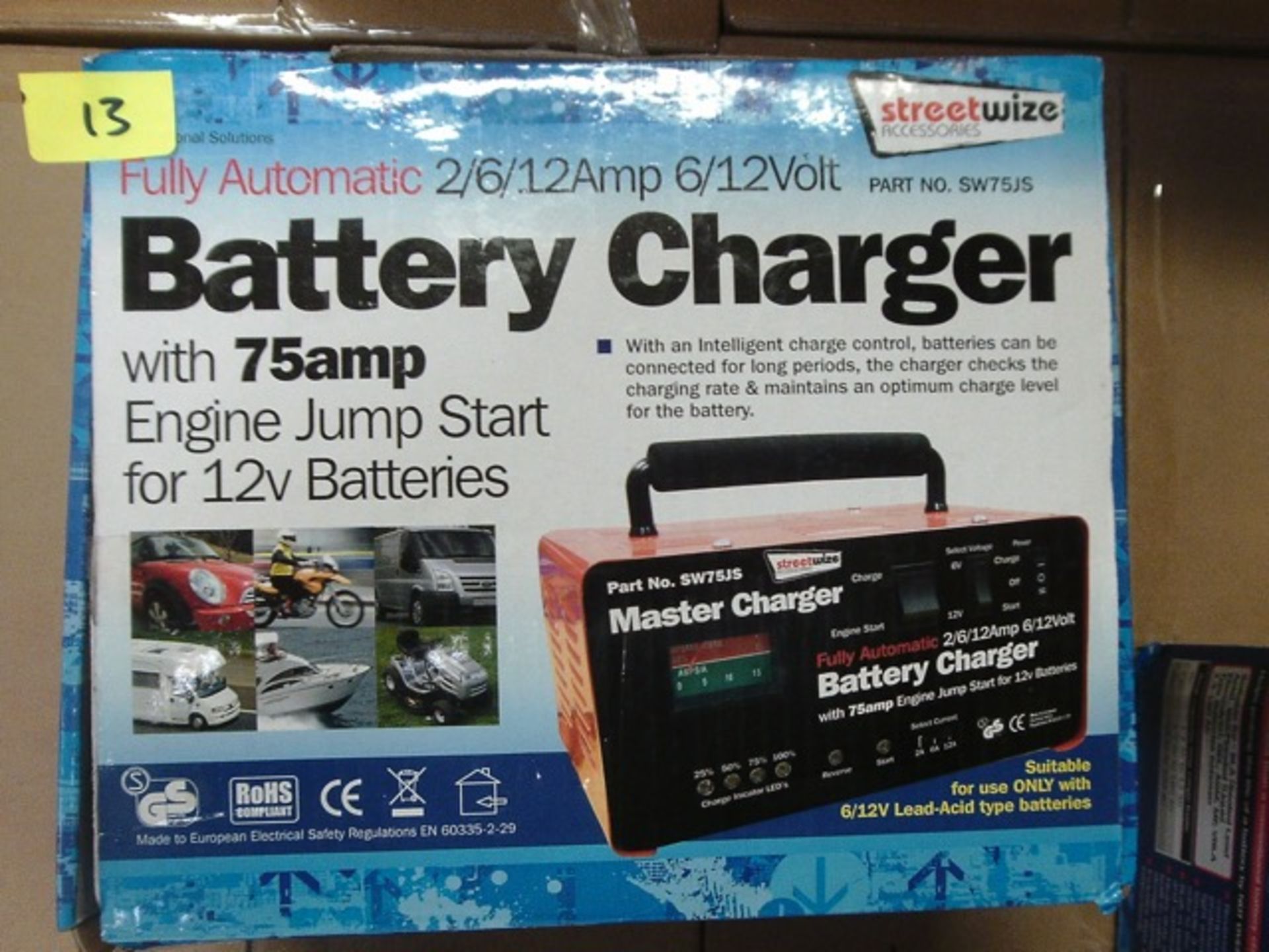 Streetwise Fully auctomatic 2/6/12Amp - 6/12Volt Fully automatic battery charger - with 75Amp jump