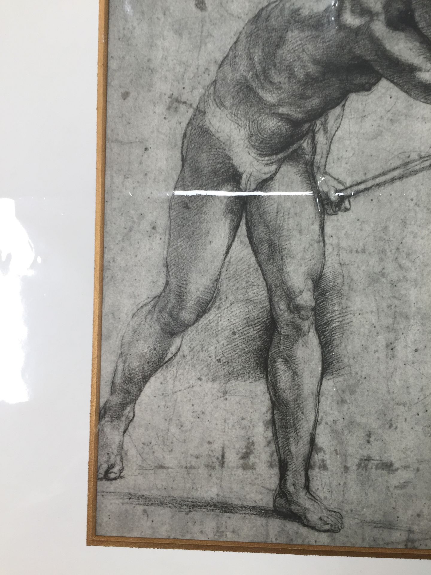 Mounted Lithographic print of drawing by Raphael entitled A Naked Figure fleeing with an Axe, - Image 5 of 7