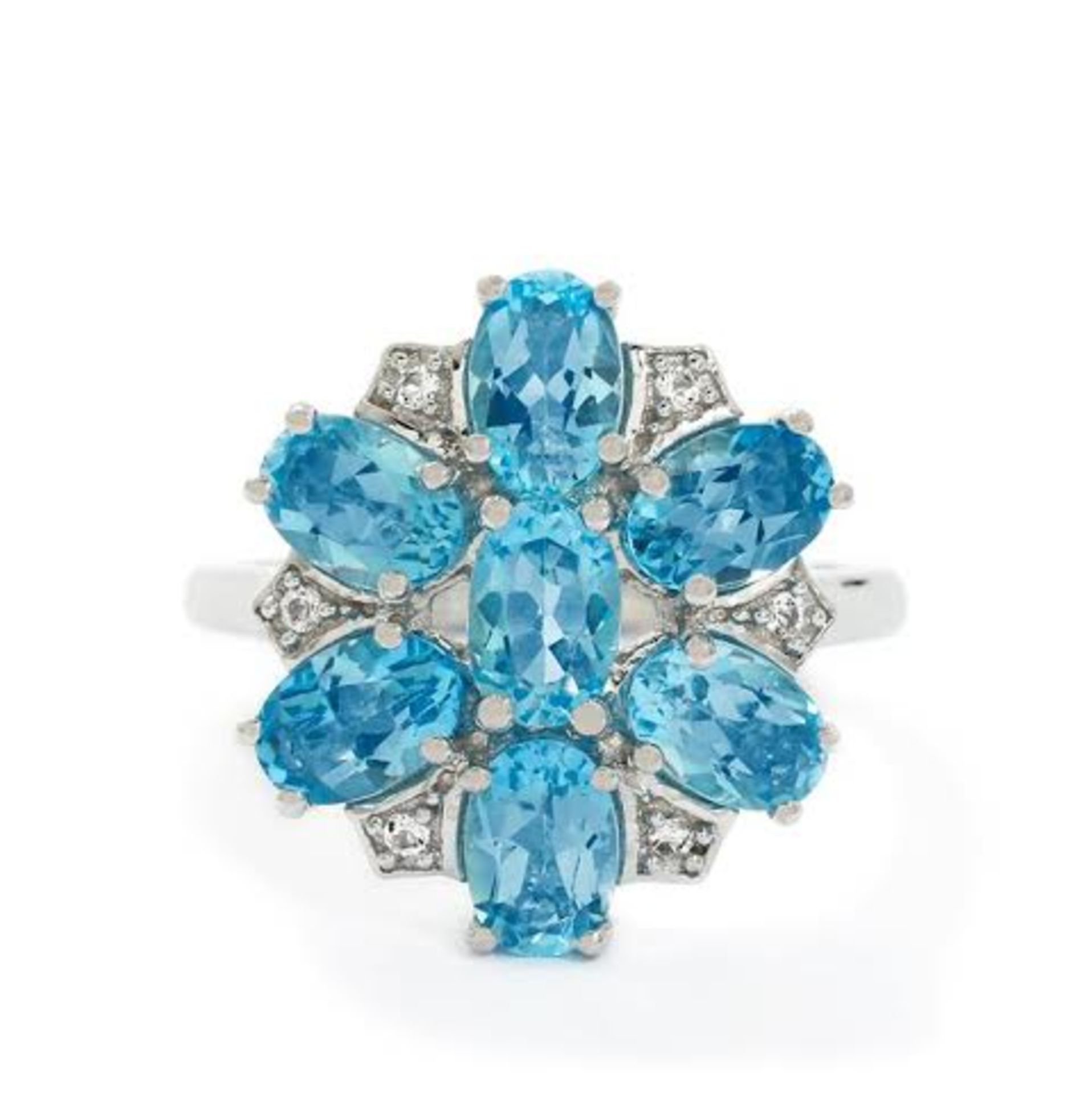 A Stunning Beautifully Cut 7 x Swiss Blue Topaz & White Brazilian Topaz silver ring,