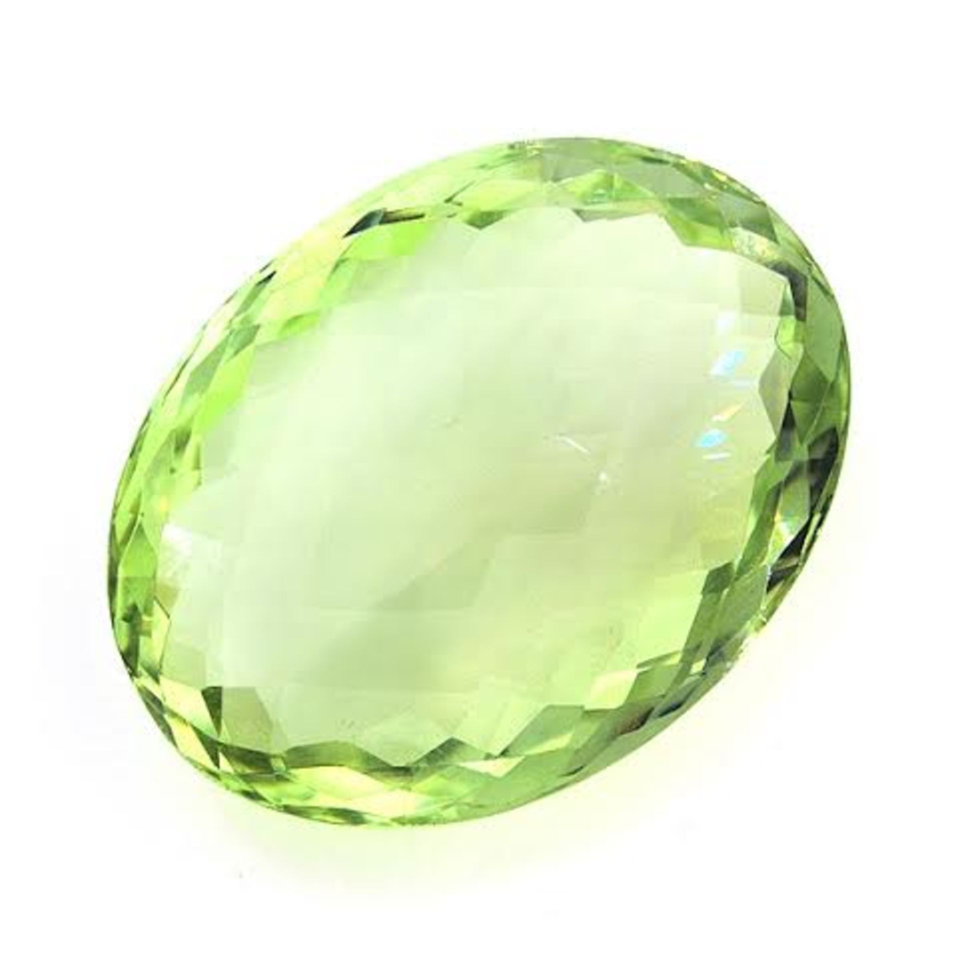 A stunning Oval Cut Green Quartz Gemstone = 36.63 carat, with eye clean clarity.