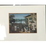 Mounted Lithographic print of painting by Marco Ricci entitled The Courtyard of a Country House,