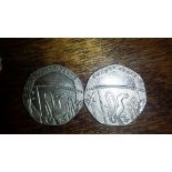 Pair of very rare, undated 20p coin’s with the both sides undated - Royal Mint Error.