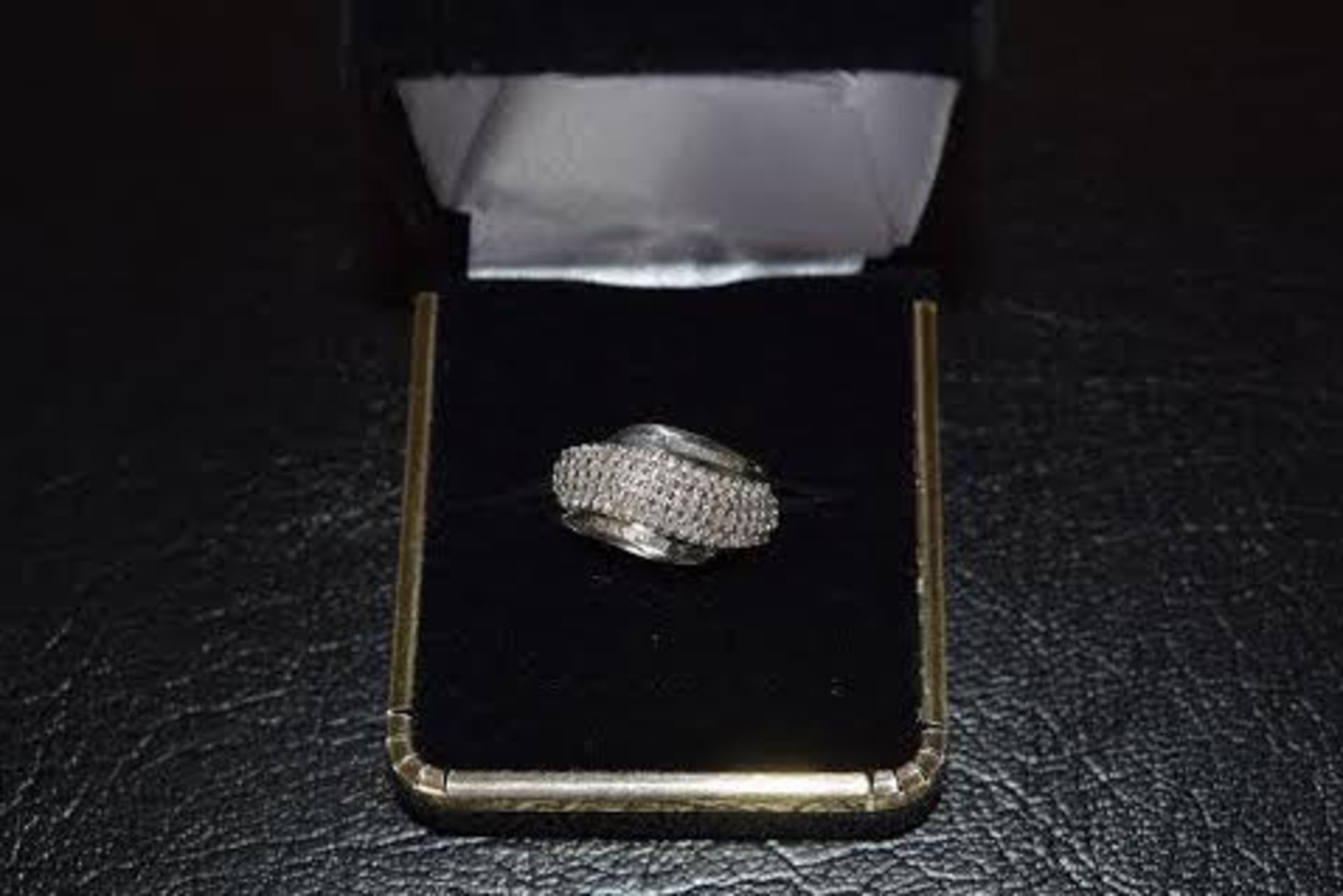 A Bling, Bling 120 Mixed Cut Diamonds = 0.43 carat And Rare Rhodium Over Silver Ring, size M-N,