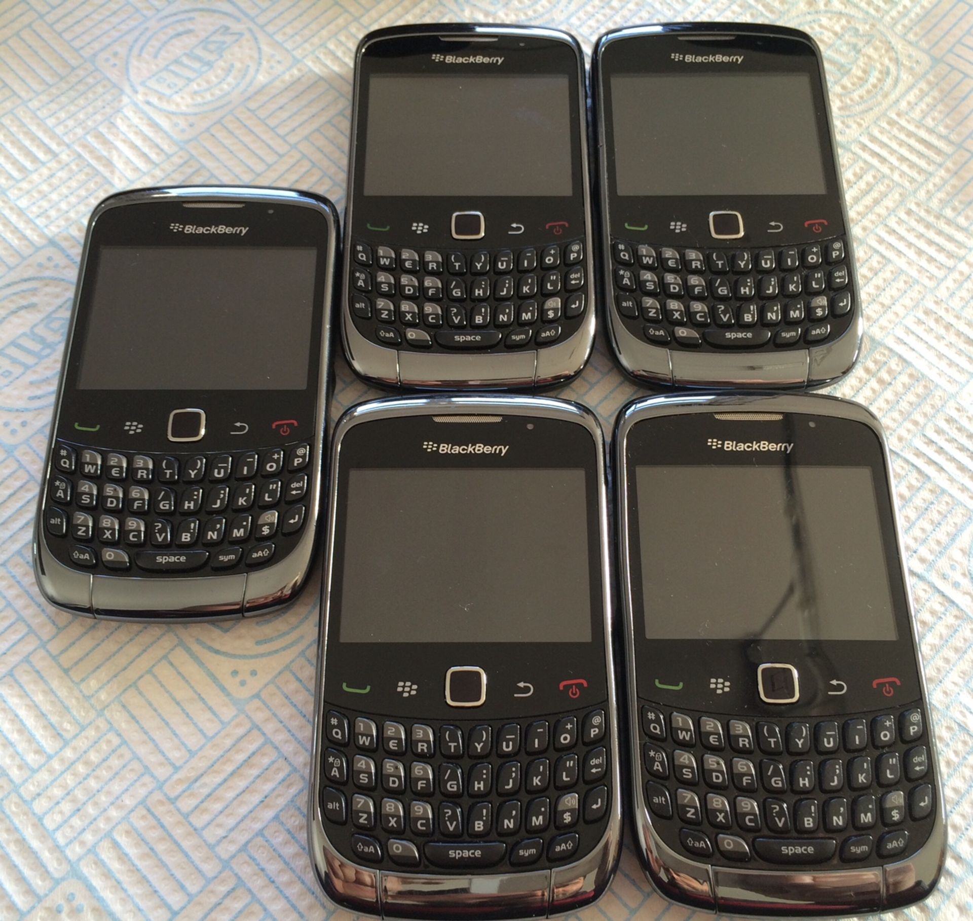 5 x mobile phone: blackberry 9300 - chrome/black colours