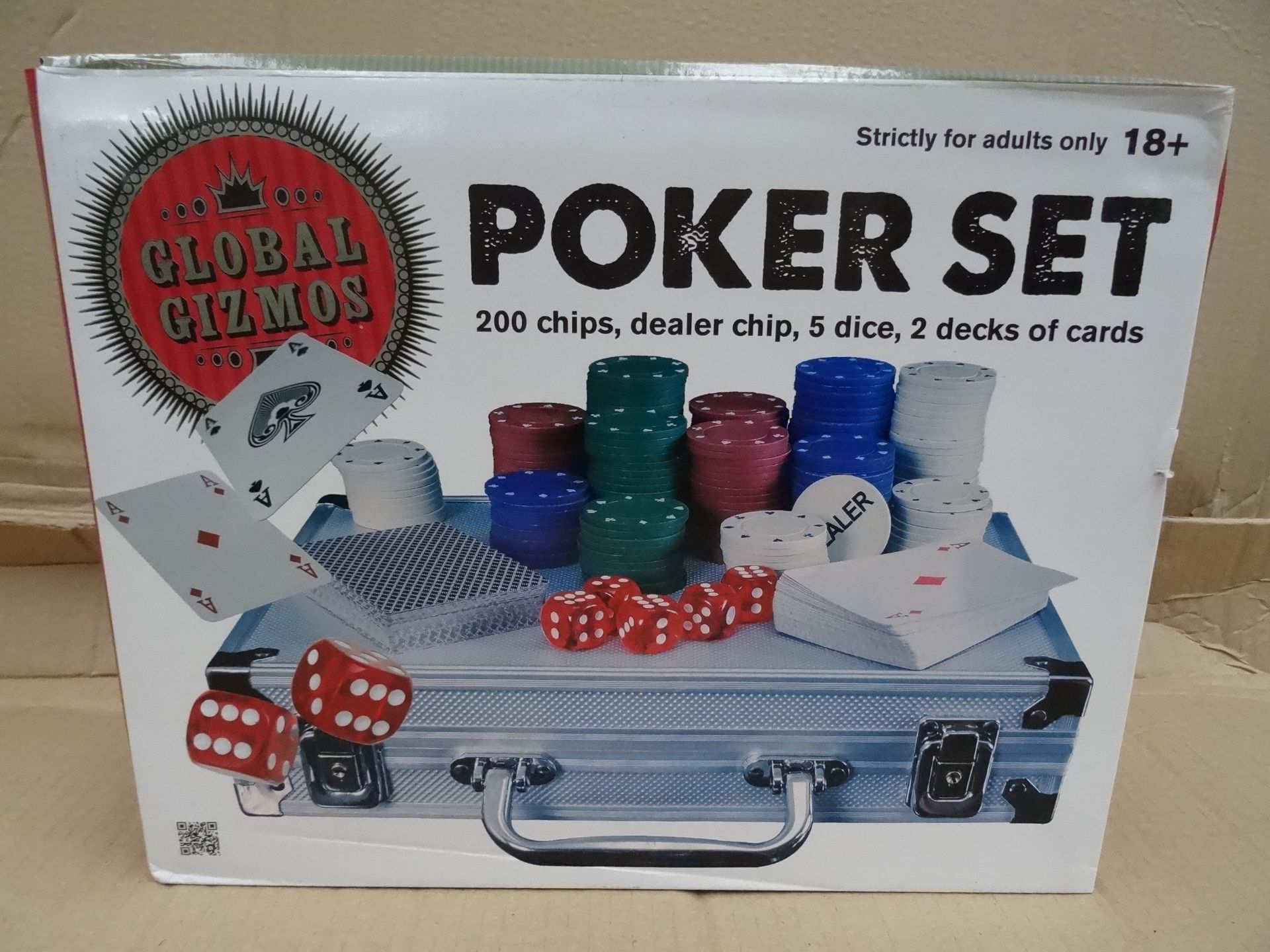 4 x Global Gizmos Poker Sets. 200 Chips, Dealer Chip, 5 Dice, 2 decks of Cards and Metal Carry