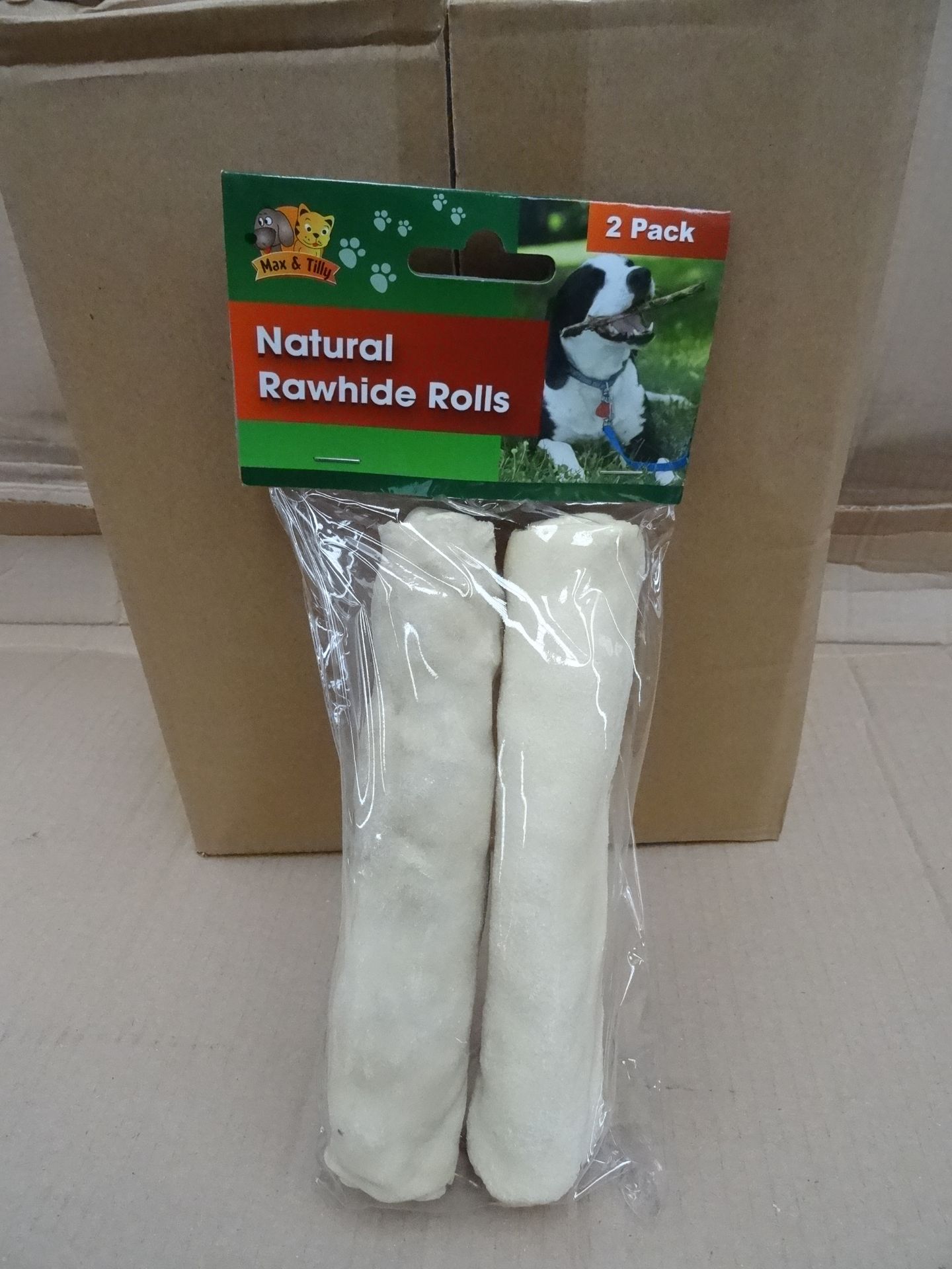 72 x Packs of 2 Max & Tilly Natural Rawhide Rolls. RRP £2.29 Per Pack, Total RRP Value £164.88!