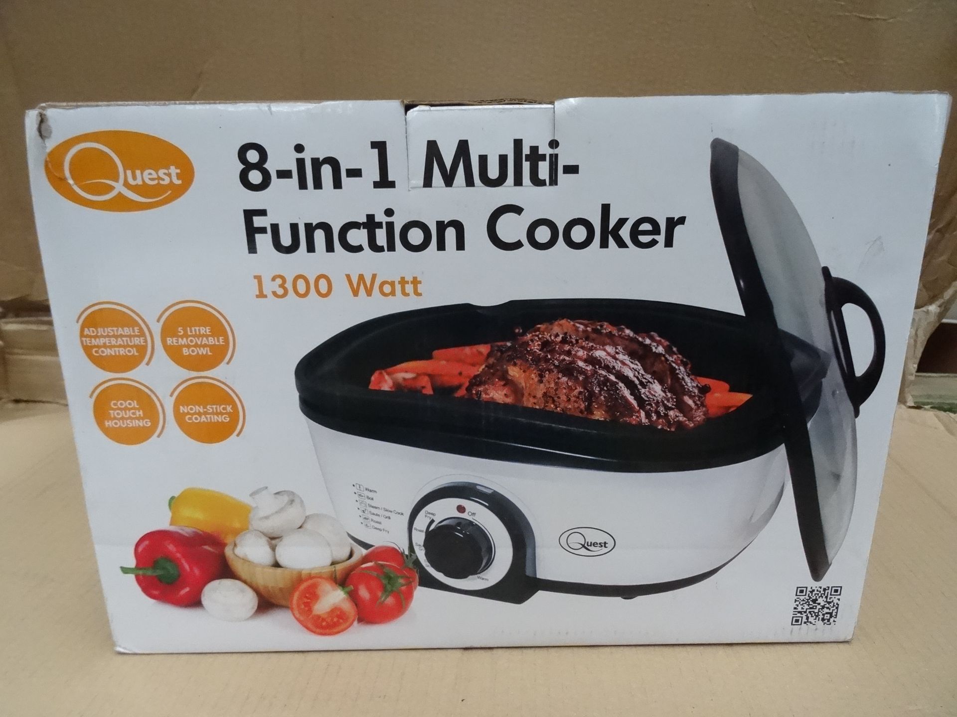 1 x Quest 8 in 1 Multi Function Cooker. 1300W Brand new and Boxed! •Large 5L capacity bowl and Glass