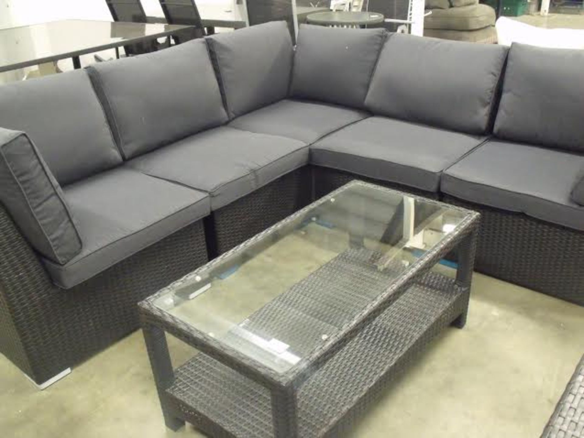 6 PIECE CORNER SOFA SET ALL BLACK PU RATTAN FULLY WELDED ALUMINIUM FRAMEWORK DEEP GREY/BLACK