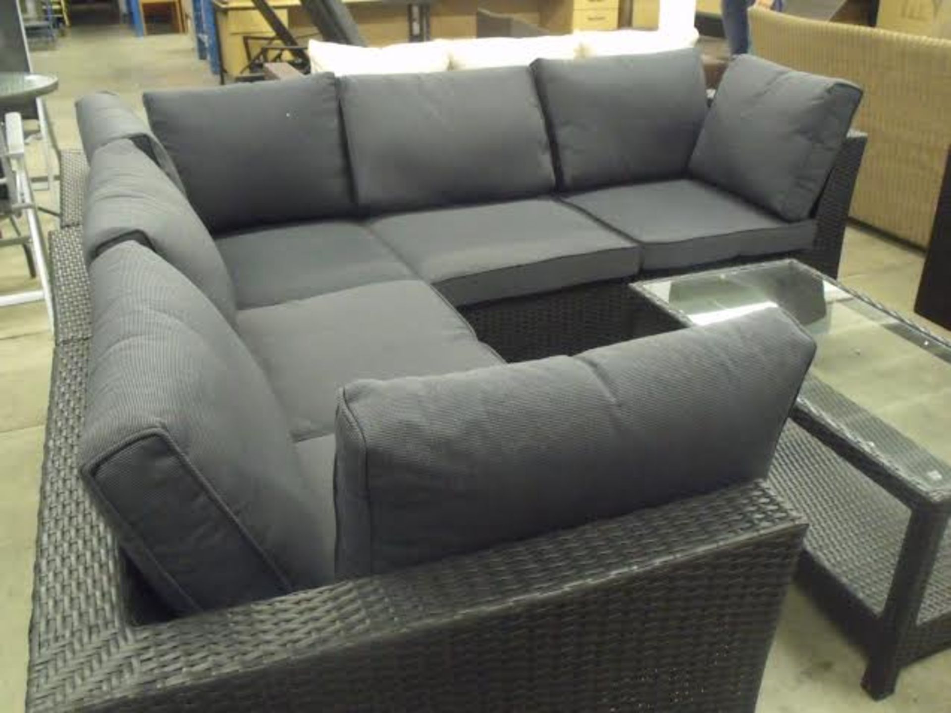 6 PIECE CORNER SOFA SET ALL BLACK PU RATTAN FULLY WELDED ALUMINIUM FRAMEWORK DEEP GREY/BLACK - Image 2 of 2