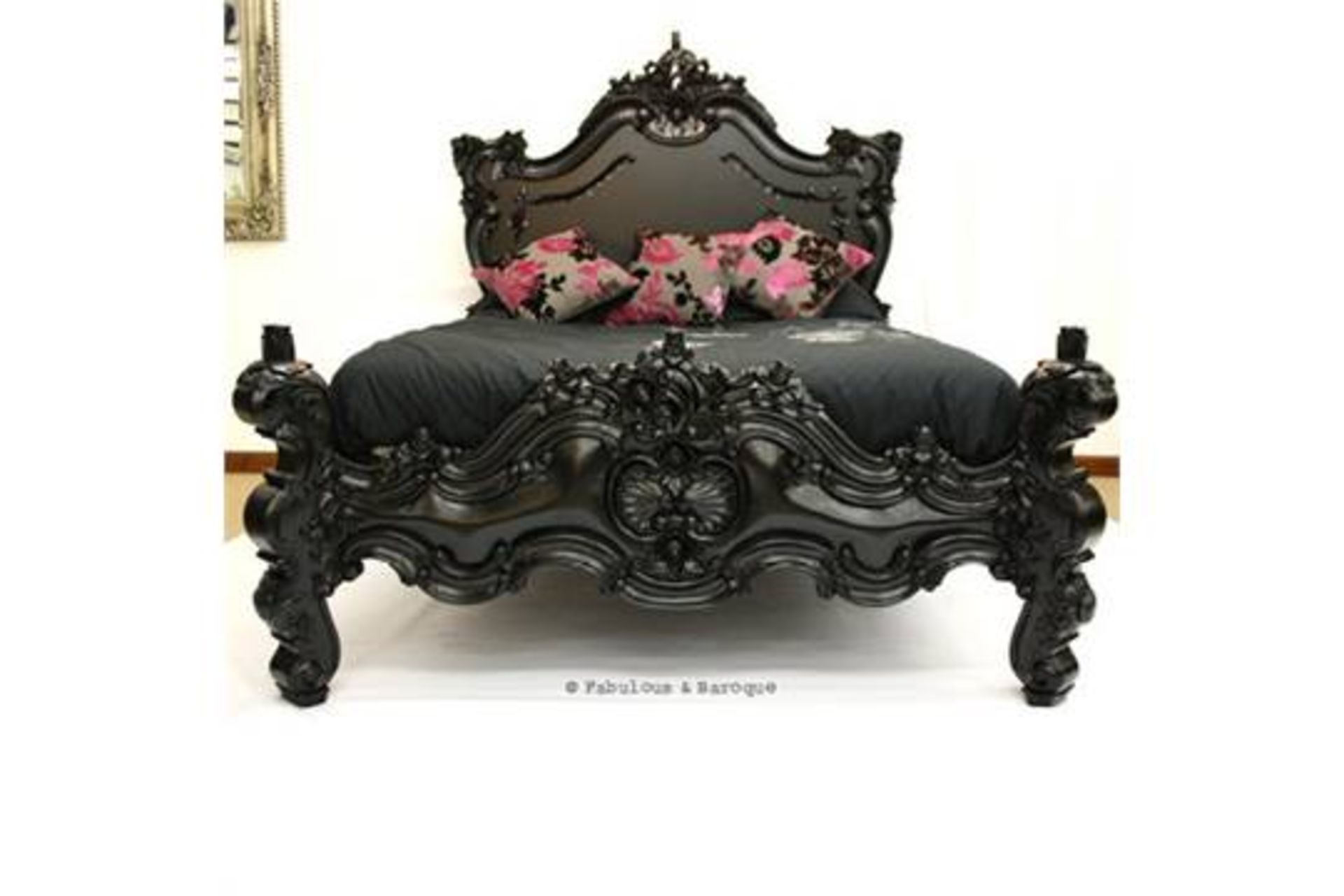 4ft 6in Double
Royal Fortune Montespan Bed - Black -  The Fabulous & Rococo Bed features
exaggerated