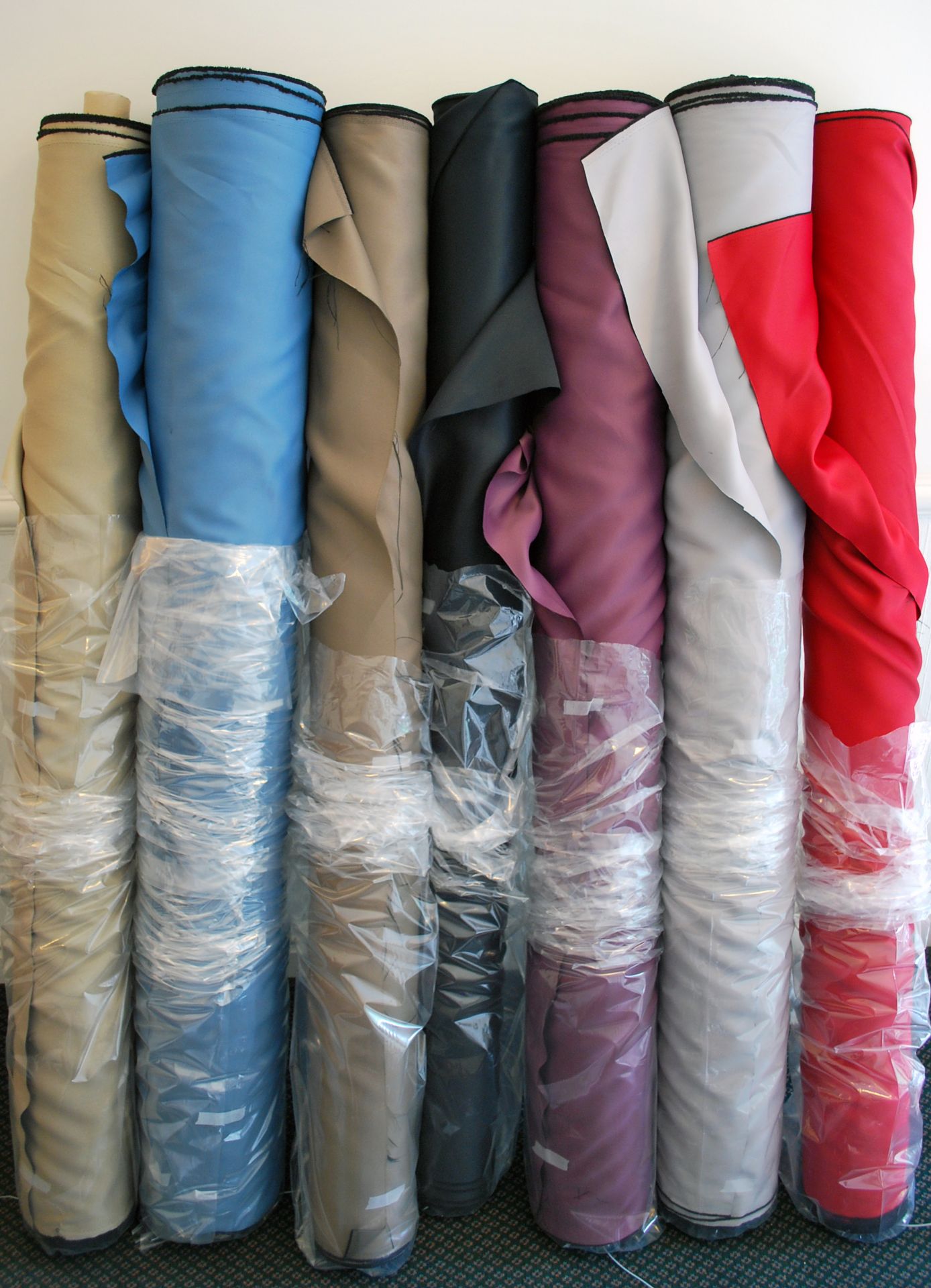7x fabric rolls; Dimout fabric; Polyester; fire retardant; width approx. 150cm; solid colours