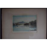 Watercolour etching of fishermen on "Ben Lomond" signed R.F. King