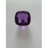 Cushion-facet deep purple african amethyst gemstone it weighs 26.70 cts and measures 20 x 19 mm no