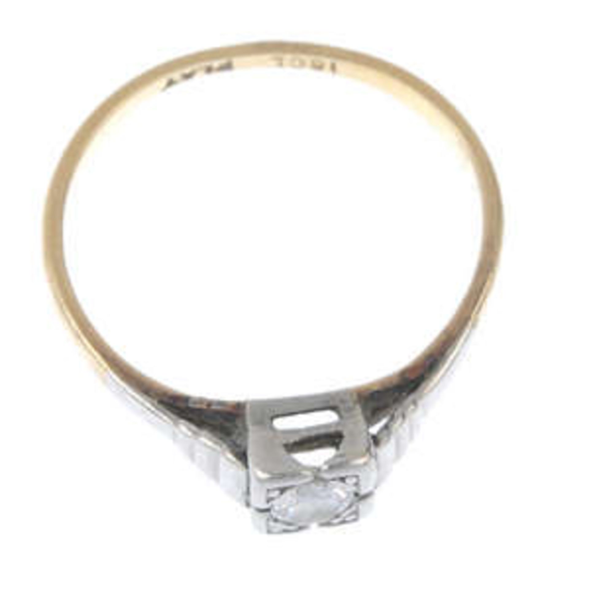 A mid 20th century platinum and 18ct gold diamond single-stone ring. The brilliant-cut diamond, to - Image 2 of 3