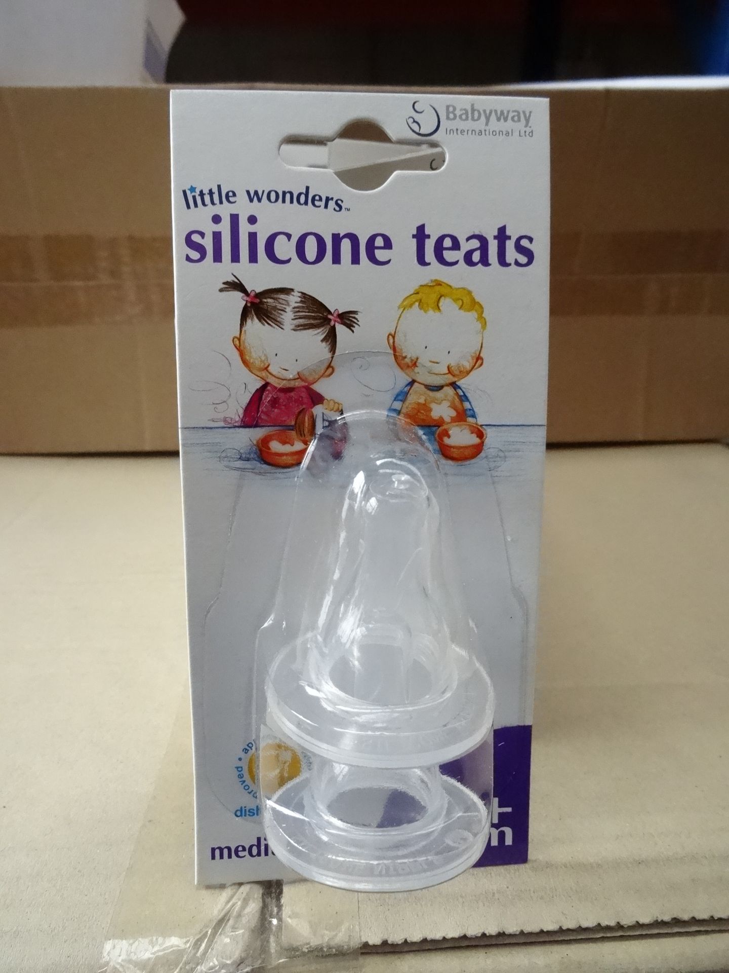 288 x Packs of 2 Little Wonders Medium Flow Silicone Teats. Dishwasher safe. Suitable for ages 4