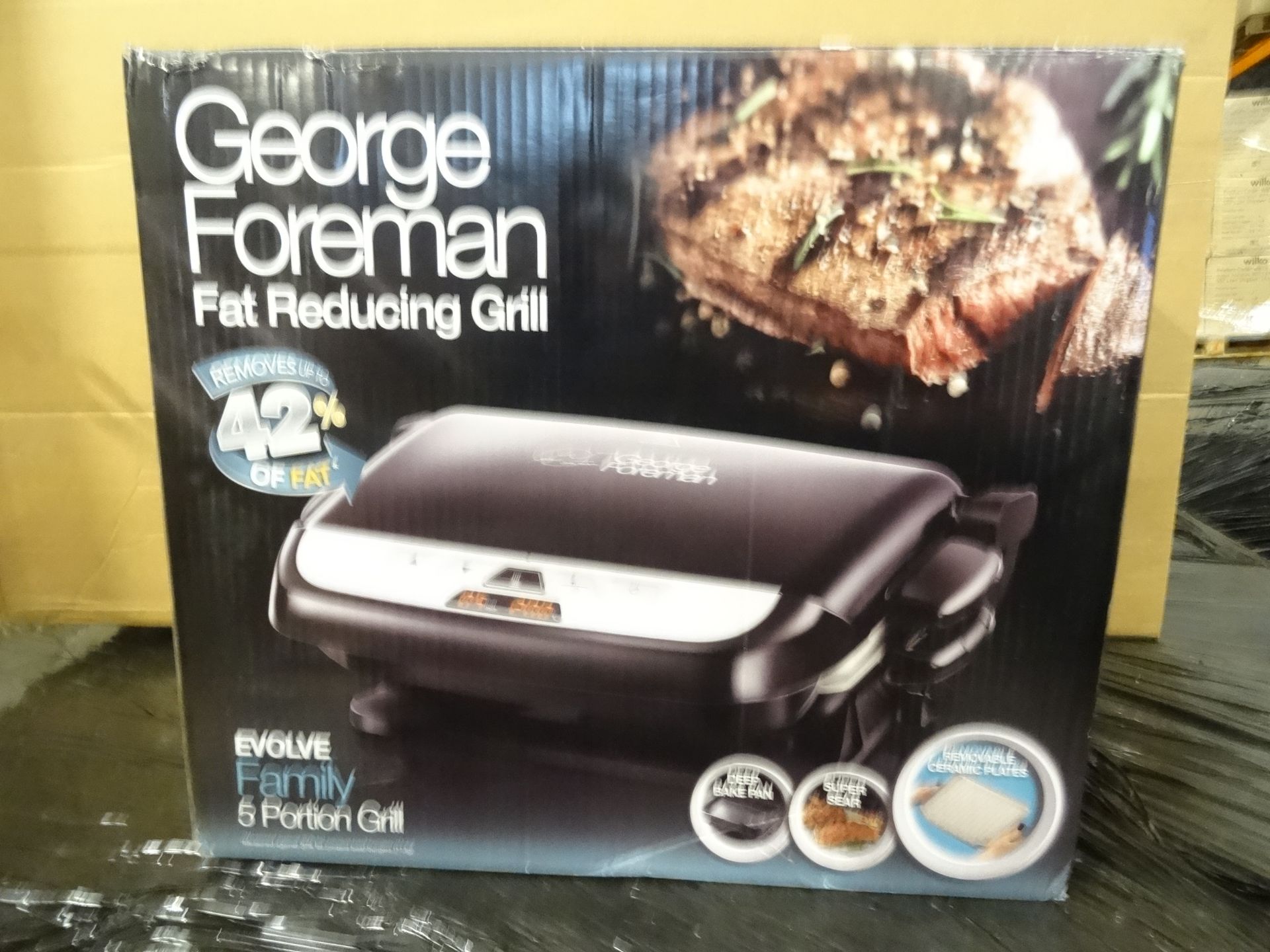 1 x George Foreman Evolve Family 5 Portion Grill. Deep Bake Pan, Super Sear, Removable Ceramic
