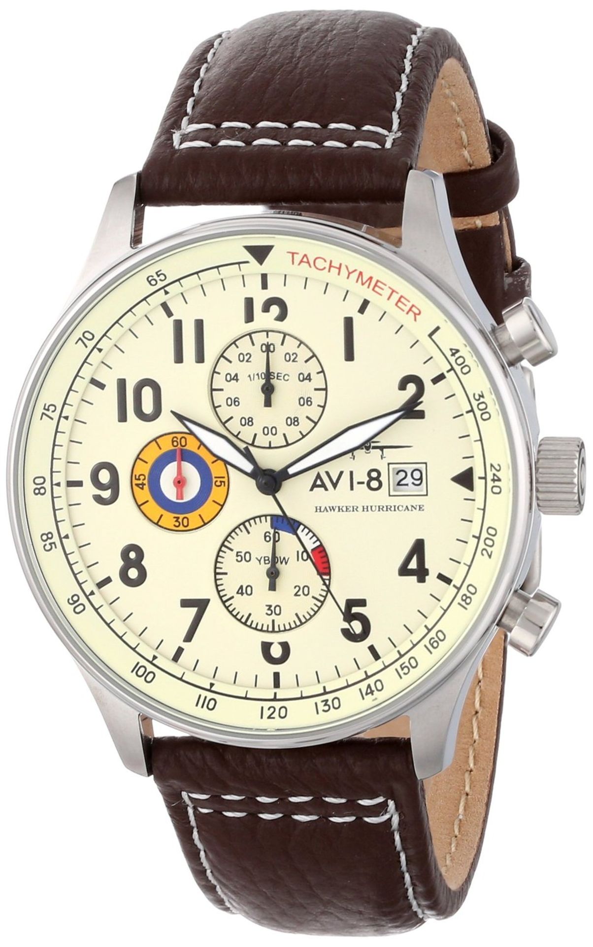 AVI-8 Men's AV-4011-04 "Hawker Hurricane" Stainless Steel Watch with Leather Band – BRAND NEW, BOXED