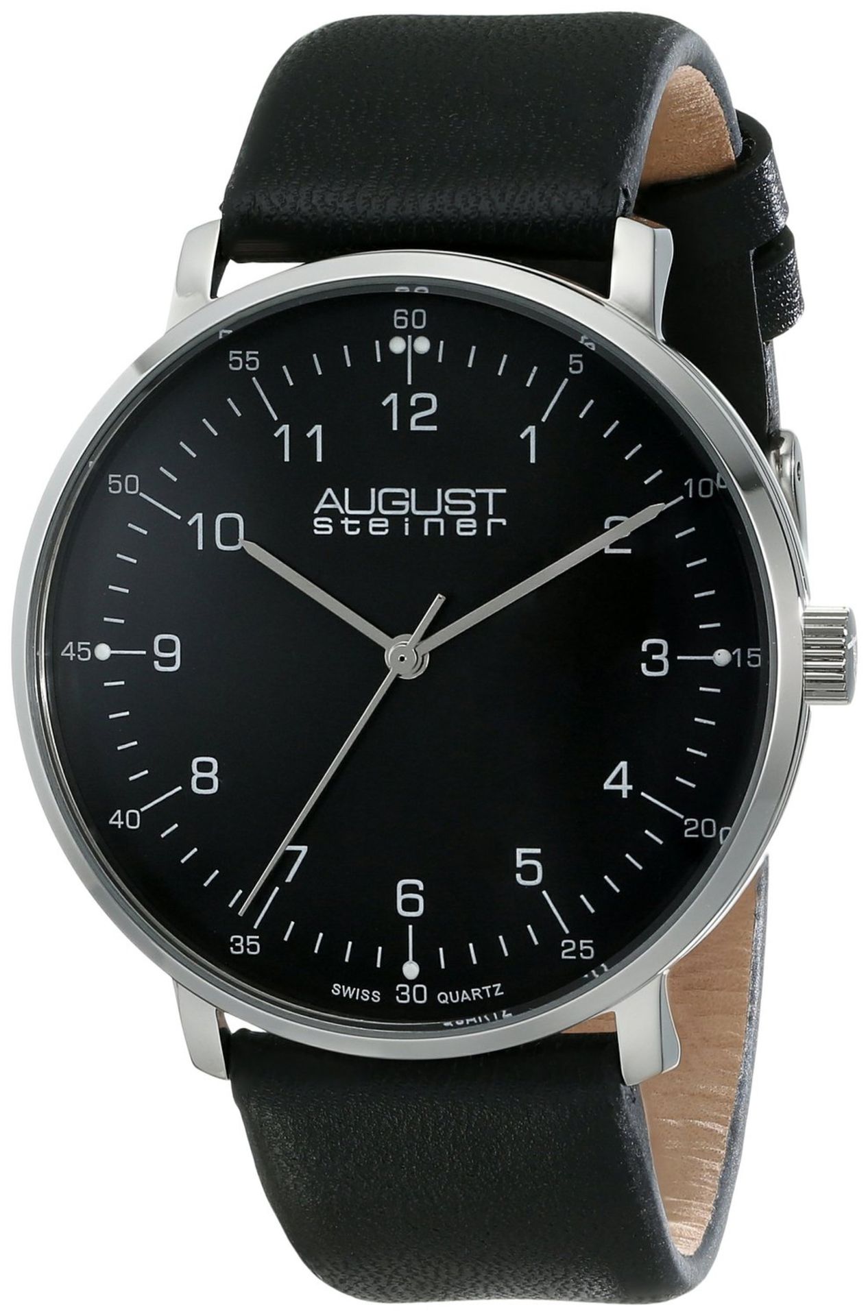 August Steiner Men's AS8090BK Stainless Steel Watch with Black Leather Band – BRAND NEW, BOXED – RRP