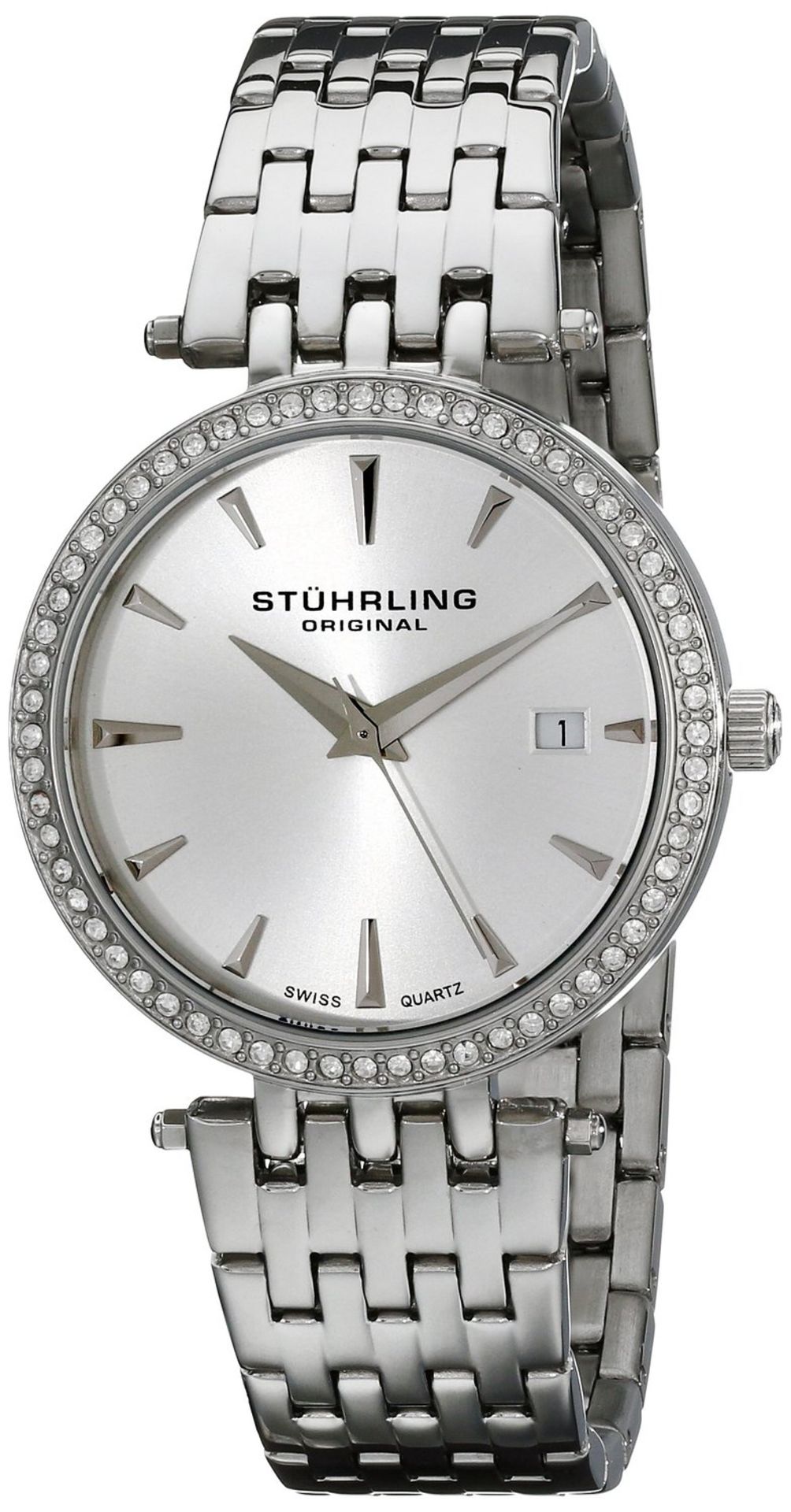 Stuhrling Original Women's 579.01 Soiree Swiss Quartz Swarovski Crystals Date Silver Watch– BRAND