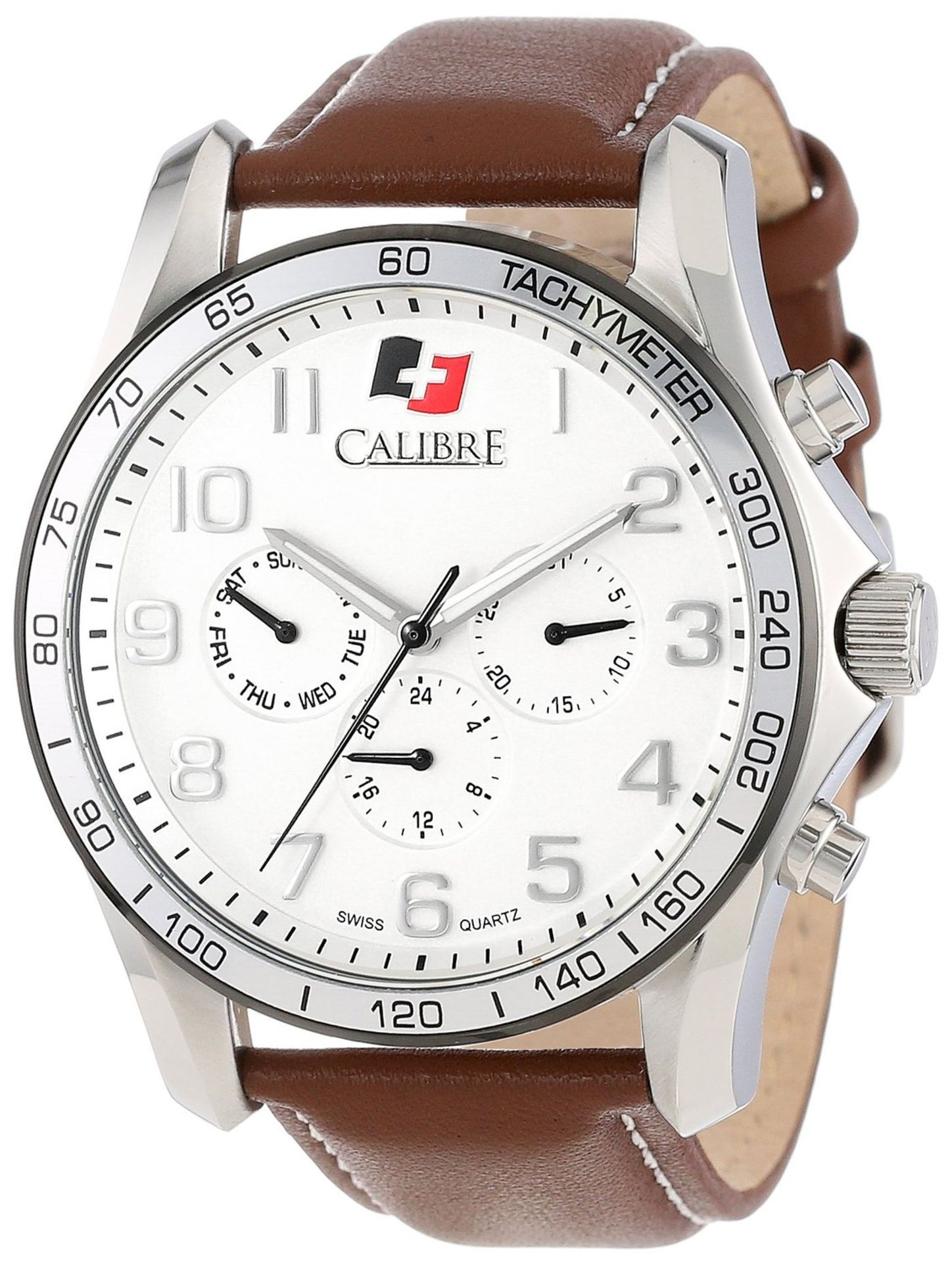 Calibre Men's SC-4B1-04-001.7 "Buffalo" Stainless Steel and Brown Leather Watch– BRAND NEW,