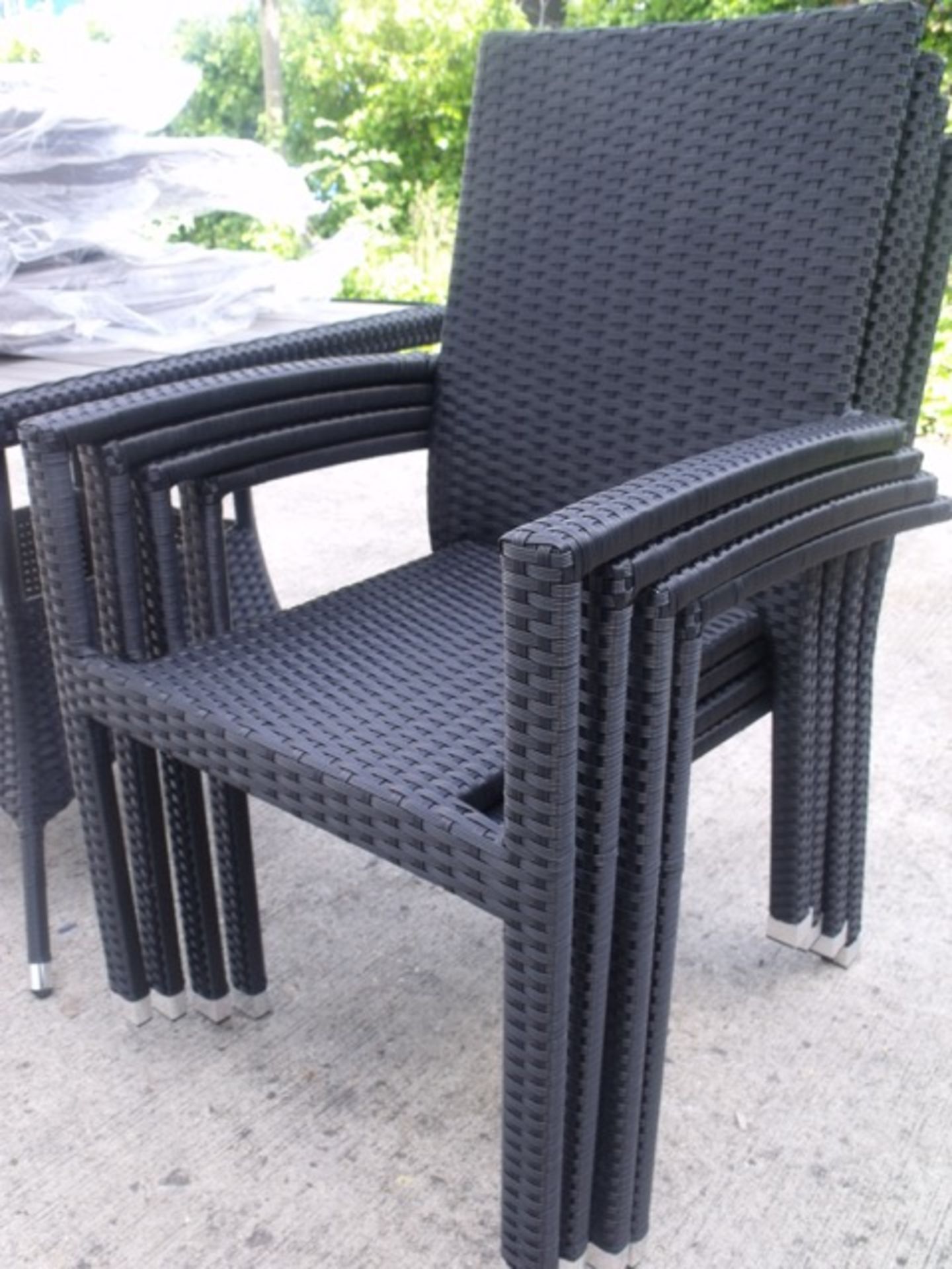 5 Piece Rattan Dinning Set - 4 x Stackable Alu arm chairs, Table with Polywood top - Image 4 of 4