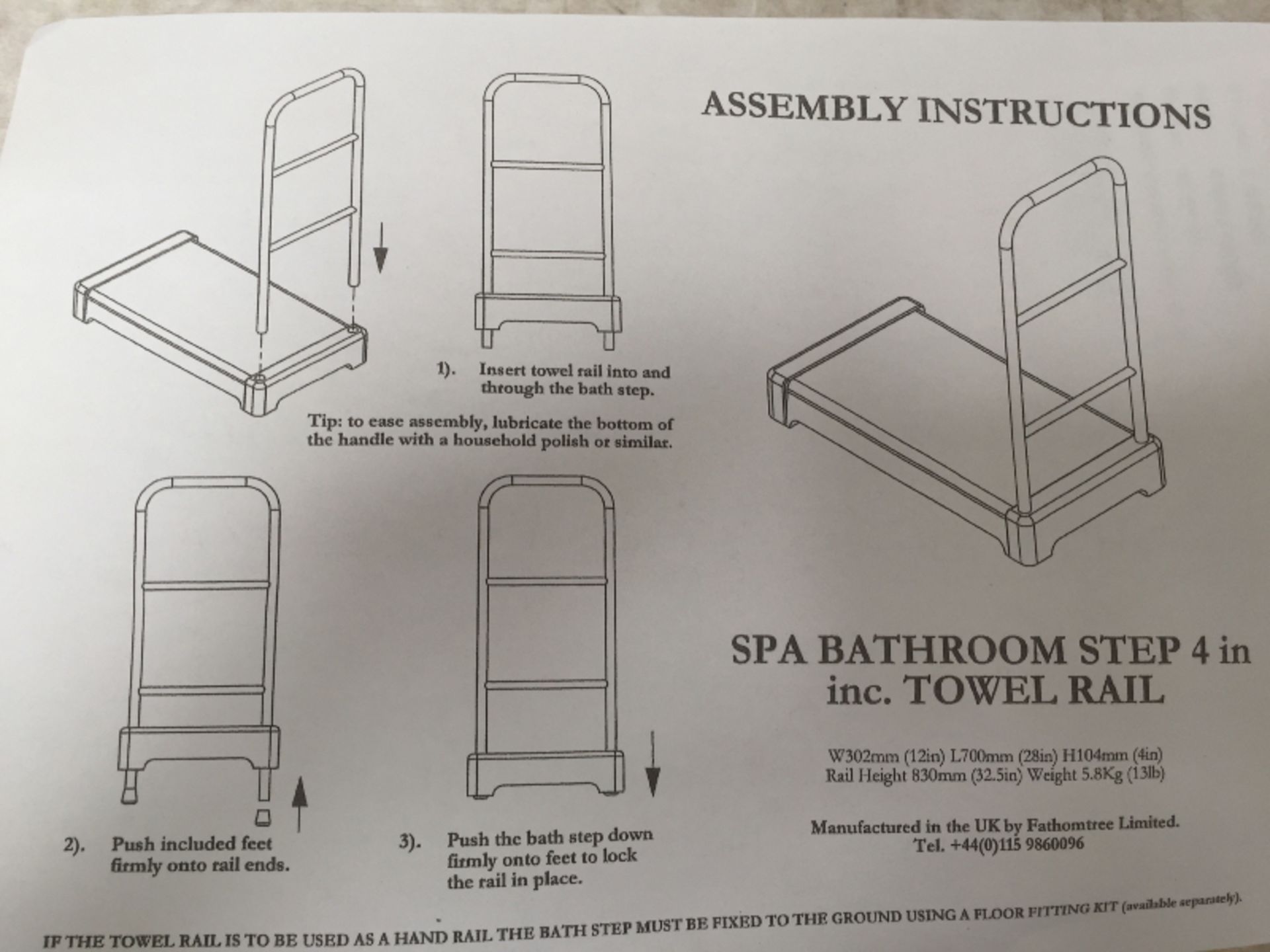 NRS Spa Range Bathroom Step - 10cm (4") High With Rail - Image 2 of 2